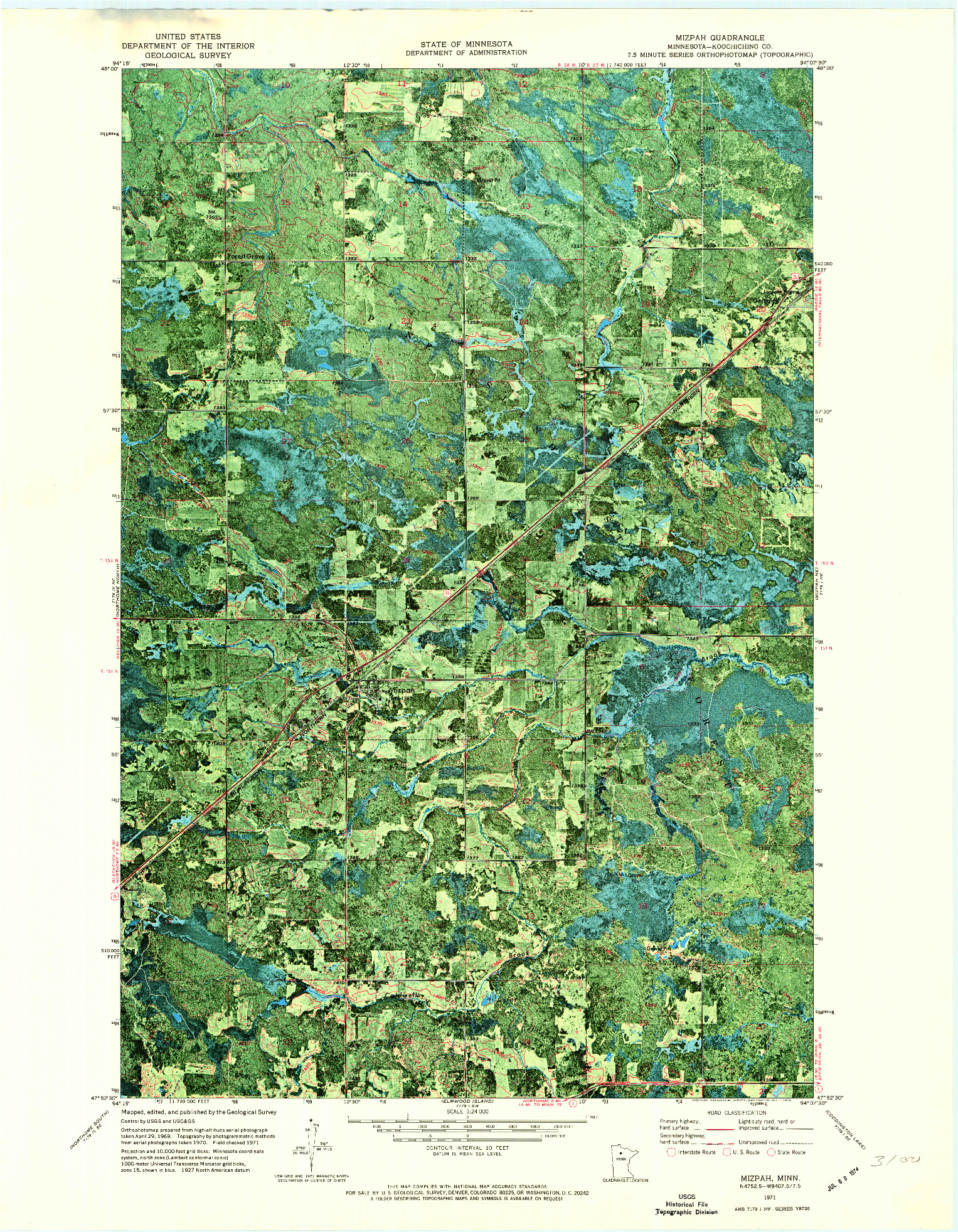 USGS 1:24000-SCALE QUADRANGLE FOR MIZPAH, MN 1971