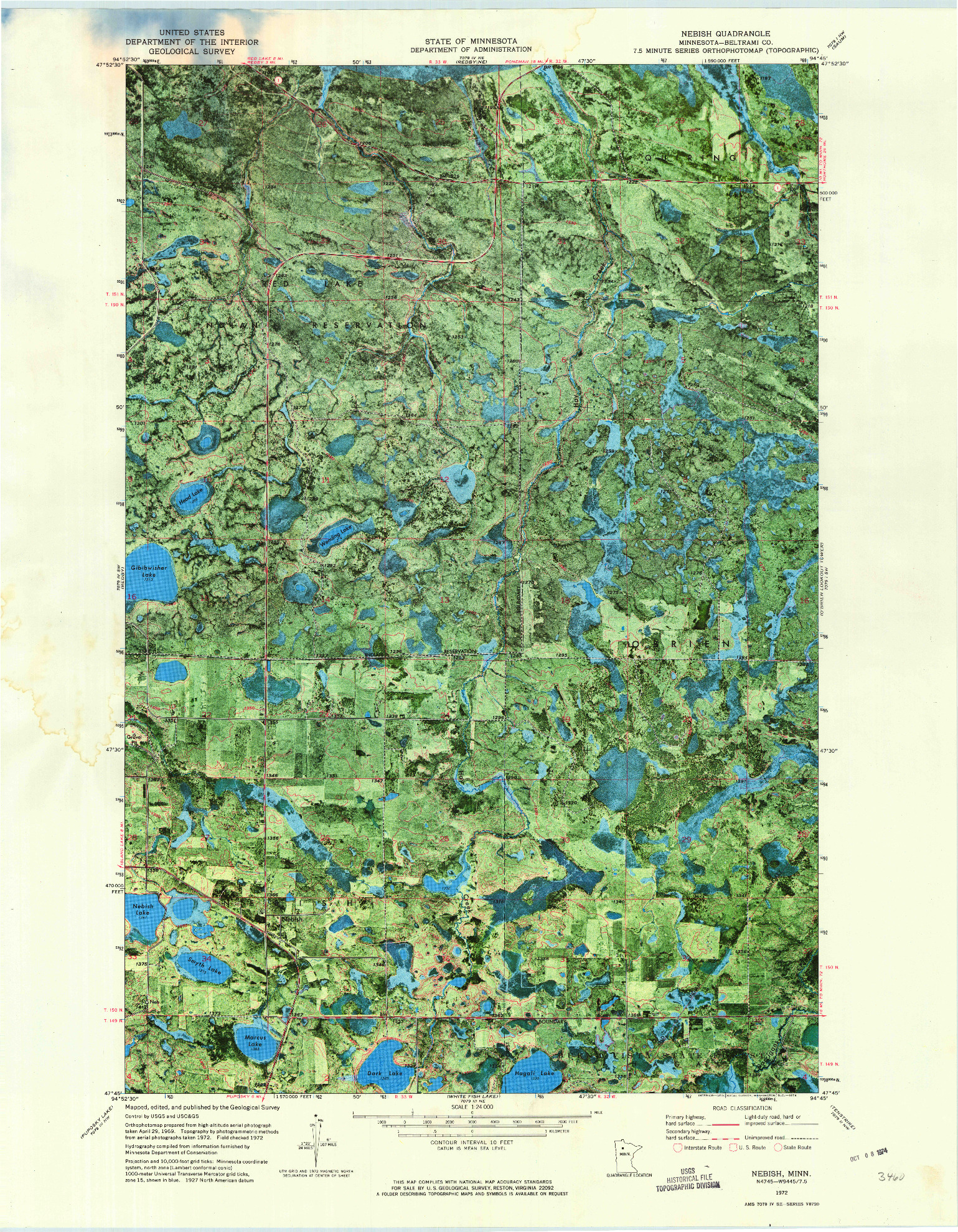 USGS 1:24000-SCALE QUADRANGLE FOR NEBISH, MN 1972