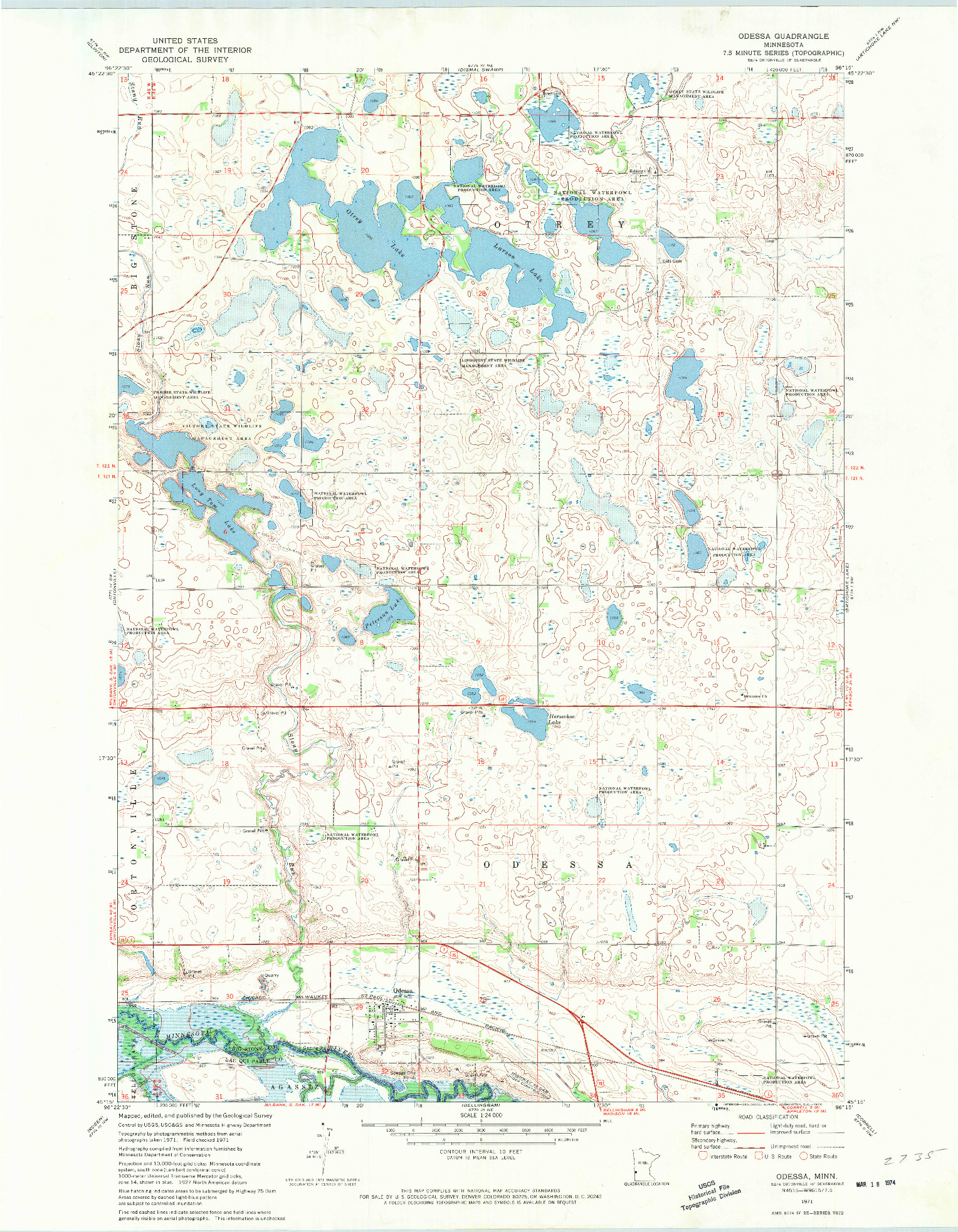 USGS 1:24000-SCALE QUADRANGLE FOR ODESSA, MN 1971
