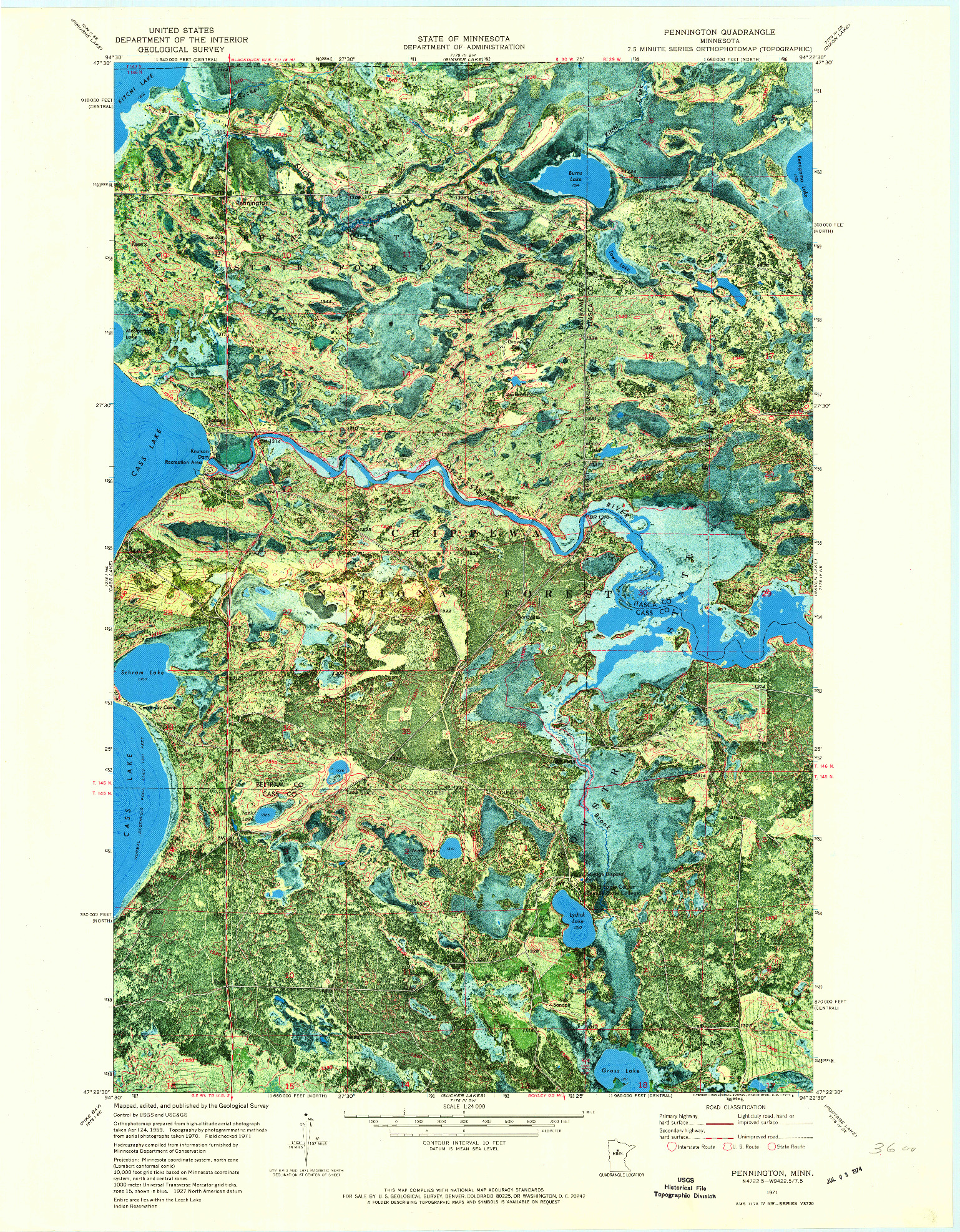 USGS 1:24000-SCALE QUADRANGLE FOR PENNINGTON, MN 1971