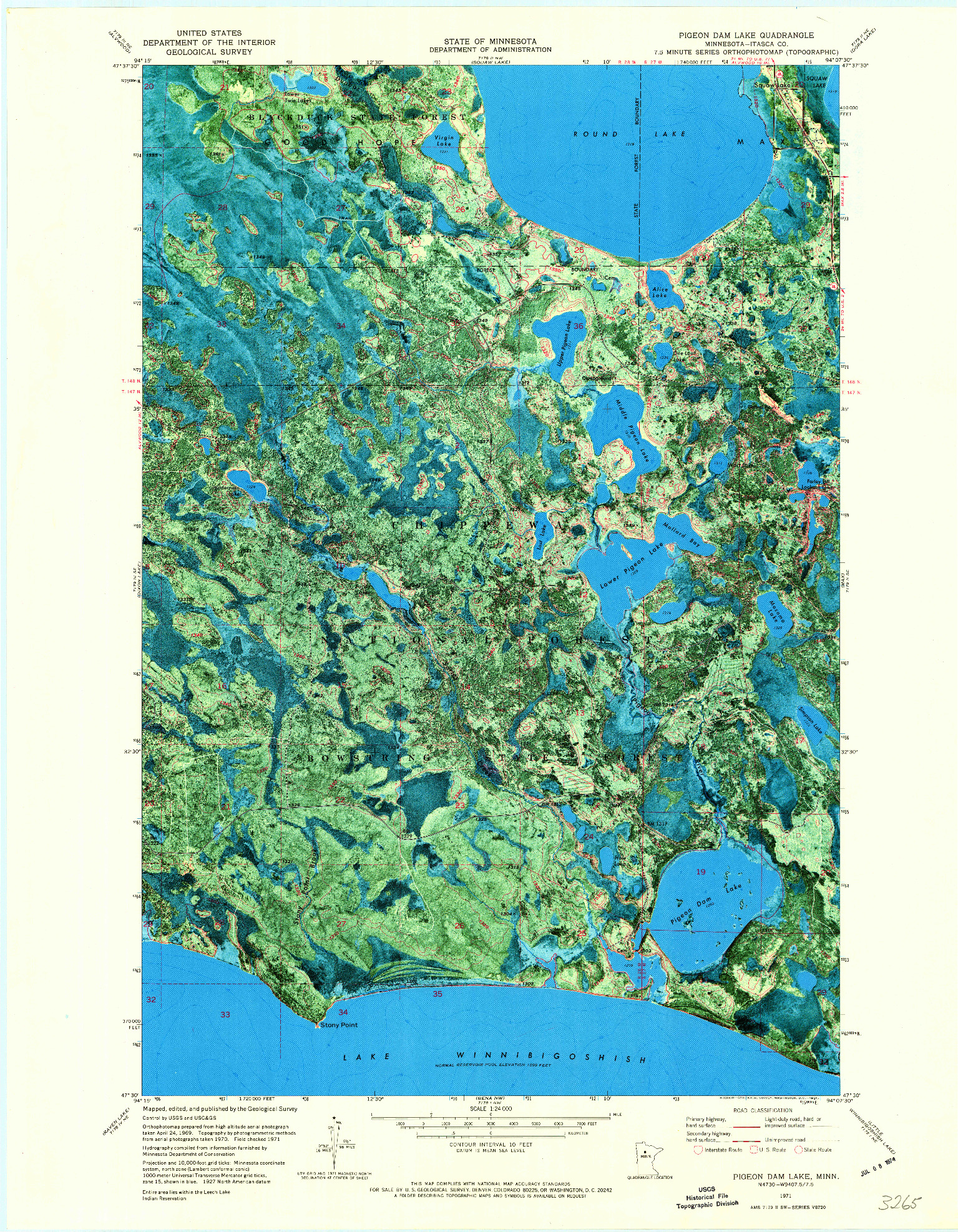 USGS 1:24000-SCALE QUADRANGLE FOR PIGEON DAM LAKE, MN 1971
