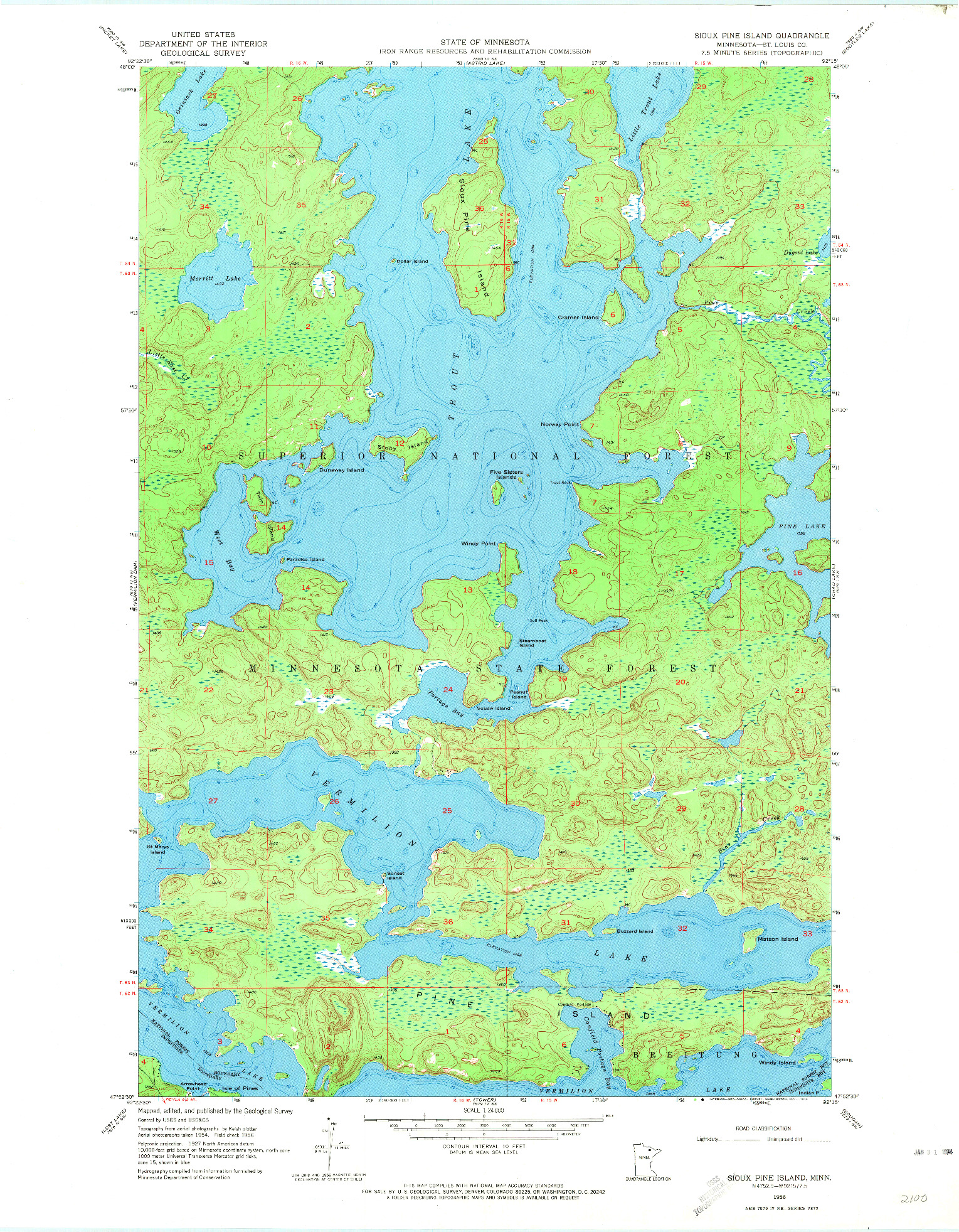 USGS 1:24000-SCALE QUADRANGLE FOR SIOUX PINE ISLAND, MN 1956