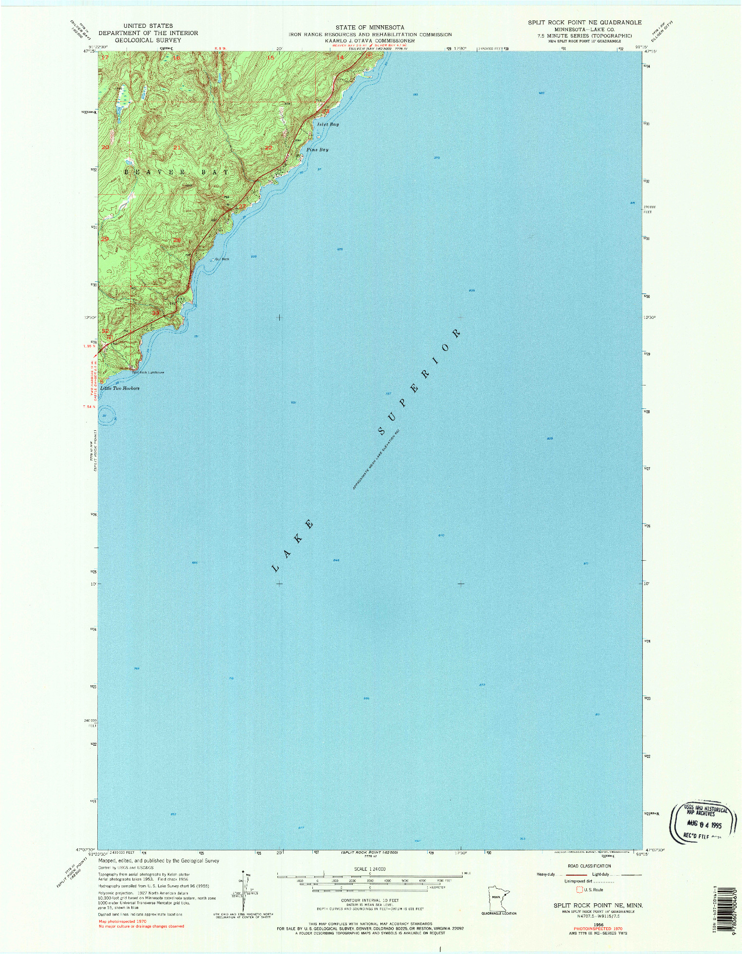 USGS 1:24000-SCALE QUADRANGLE FOR SPLIT ROCK POINT NE, MN 1956