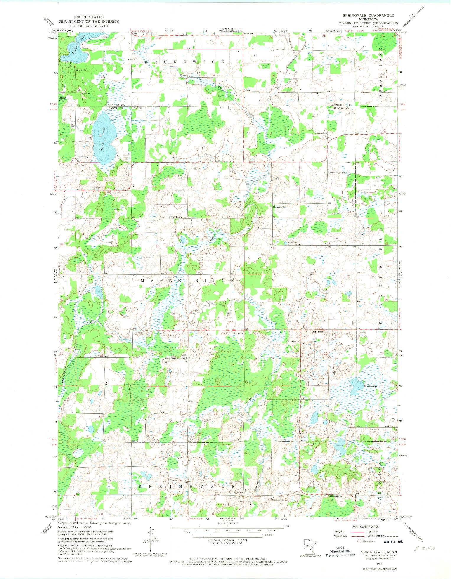 USGS 1:24000-SCALE QUADRANGLE FOR SPRINGVALE, MN 1961