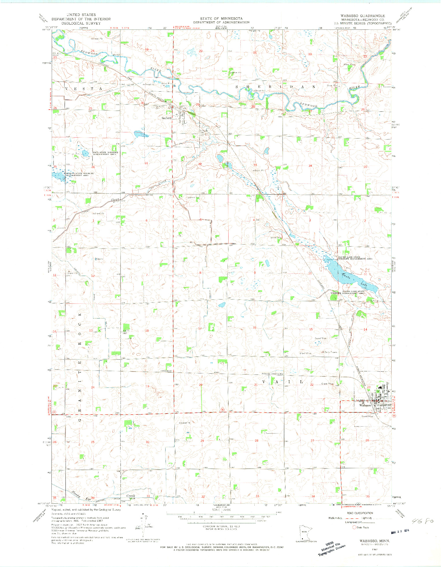 USGS 1:24000-SCALE QUADRANGLE FOR WABASSO, MN 1967