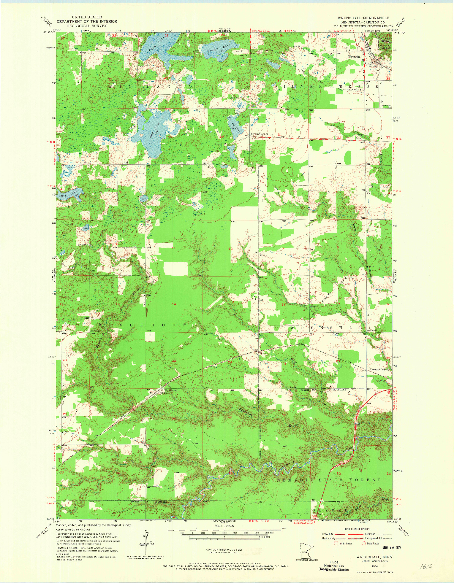 USGS 1:24000-SCALE QUADRANGLE FOR WRENSHALL, MN 1954