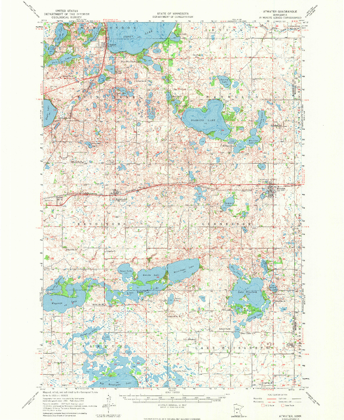 USGS 1:62500-SCALE QUADRANGLE FOR ATWATER, MN 1956