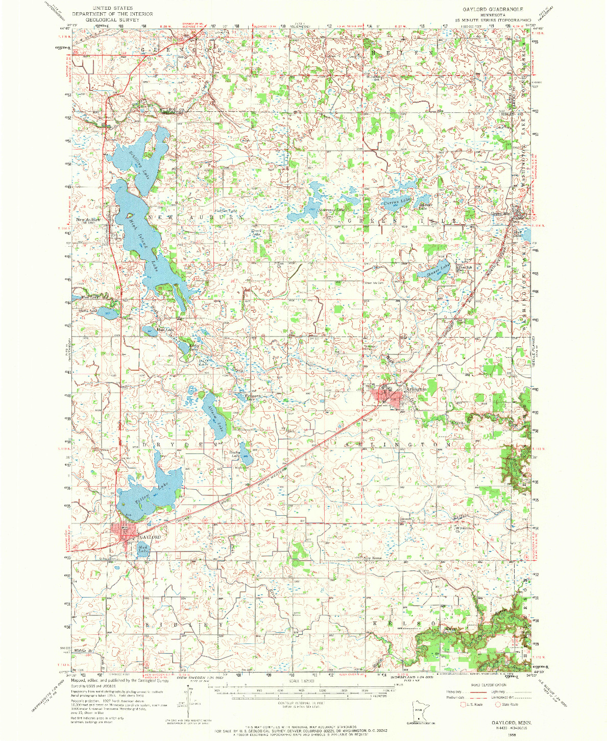 USGS 1:62500-SCALE QUADRANGLE FOR GAYLORD, MN 1958