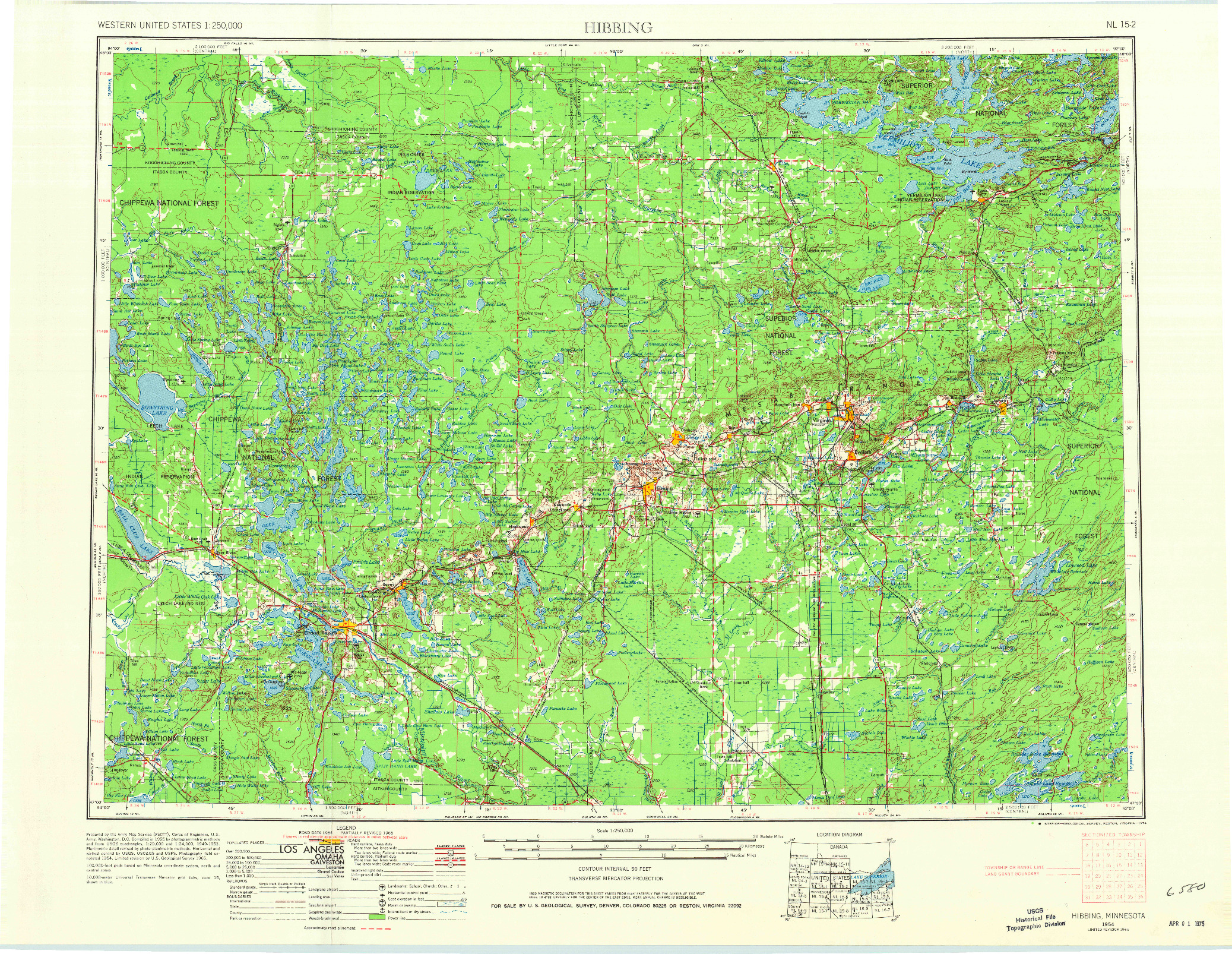 USGS 1:250000-SCALE QUADRANGLE FOR HIBBING, MN 1954