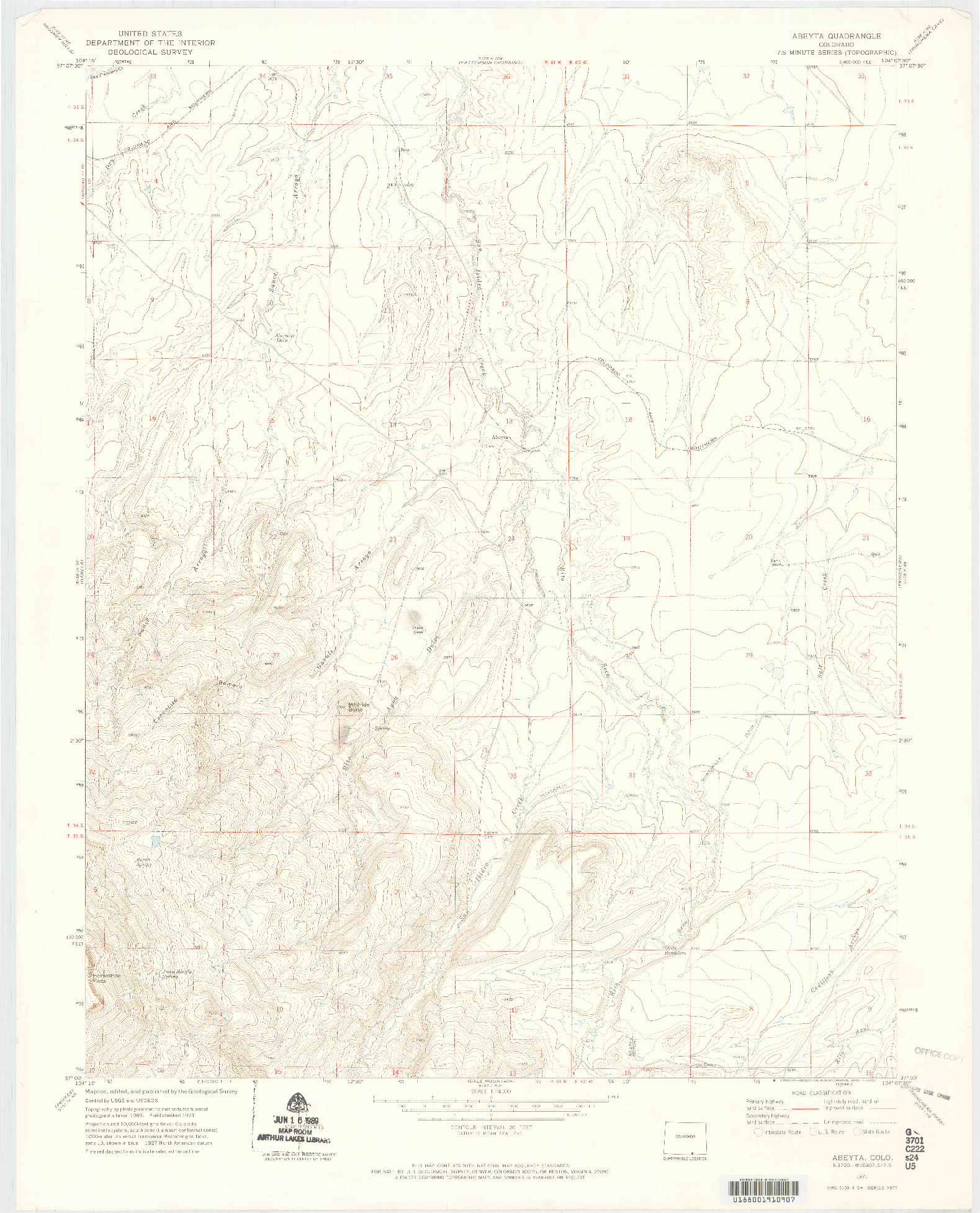 USGS 1:24000-SCALE QUADRANGLE FOR ABEYTA, CO 1971