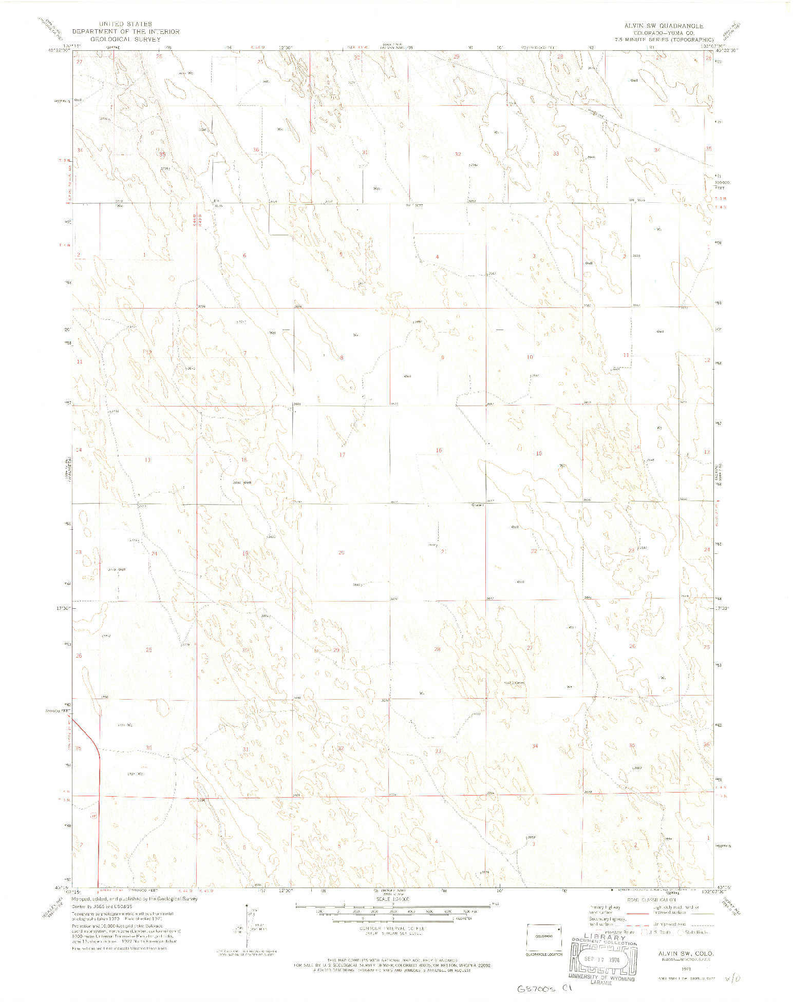 USGS 1:24000-SCALE QUADRANGLE FOR ALVIN SW, CO 1971