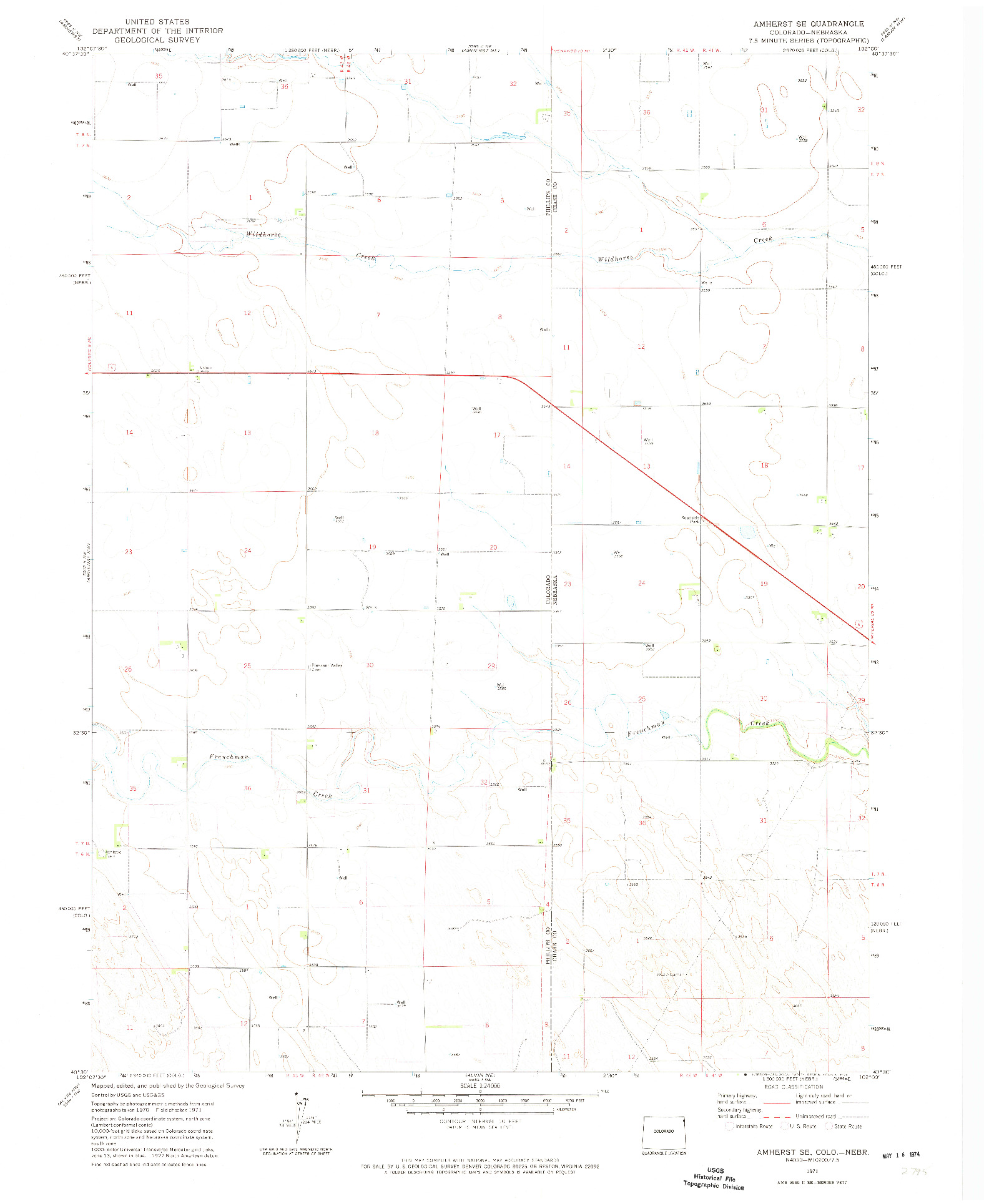 USGS 1:24000-SCALE QUADRANGLE FOR AMHERST SE, CO 1971