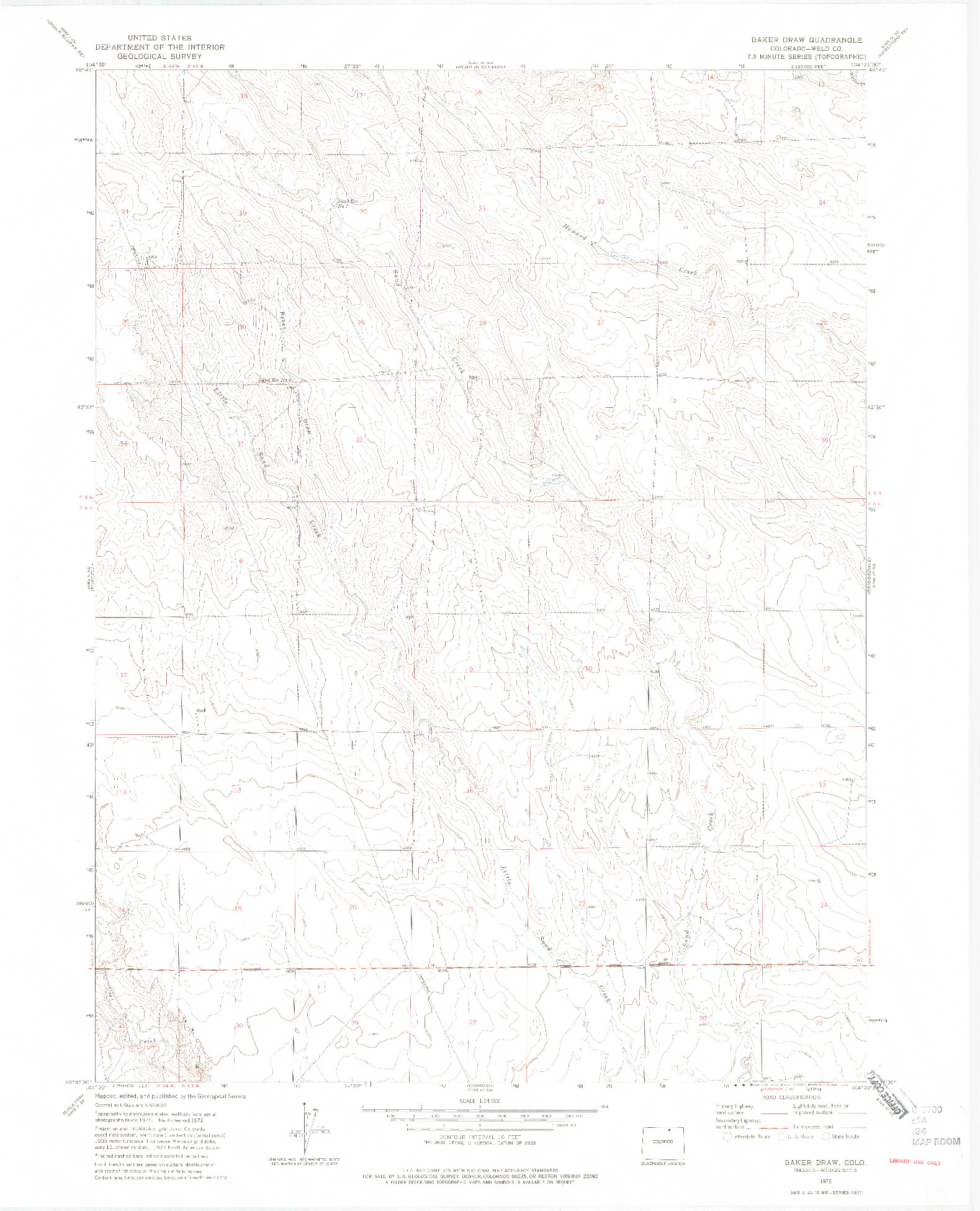 USGS 1:24000-SCALE QUADRANGLE FOR BAKER DRAW, CO 1972