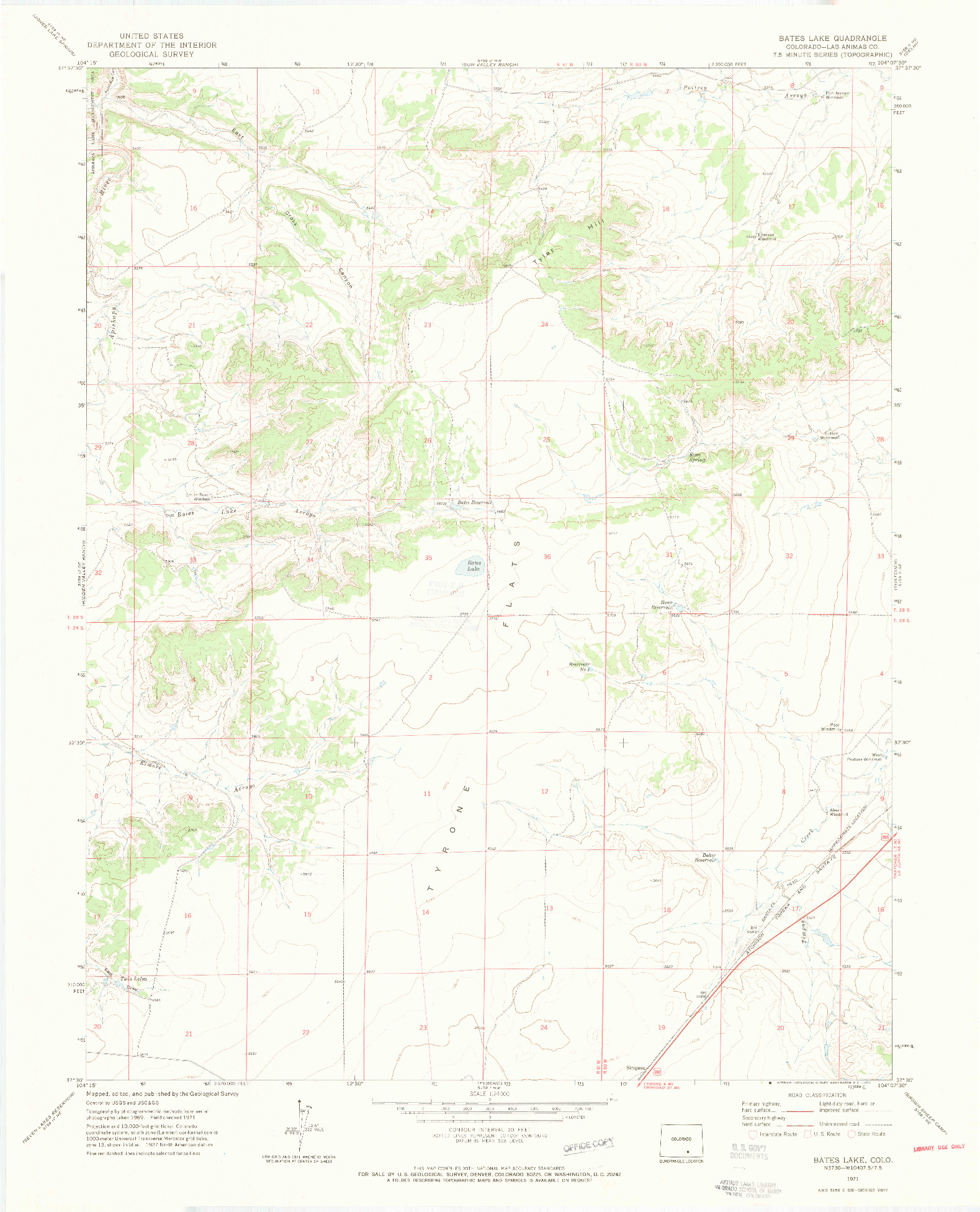 USGS 1:24000-SCALE QUADRANGLE FOR BATES LAKE, CO 1971