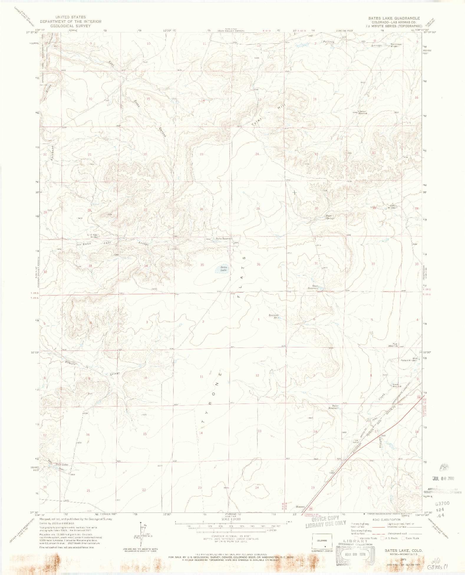 USGS 1:24000-SCALE QUADRANGLE FOR BATES LAKE, CO 1971