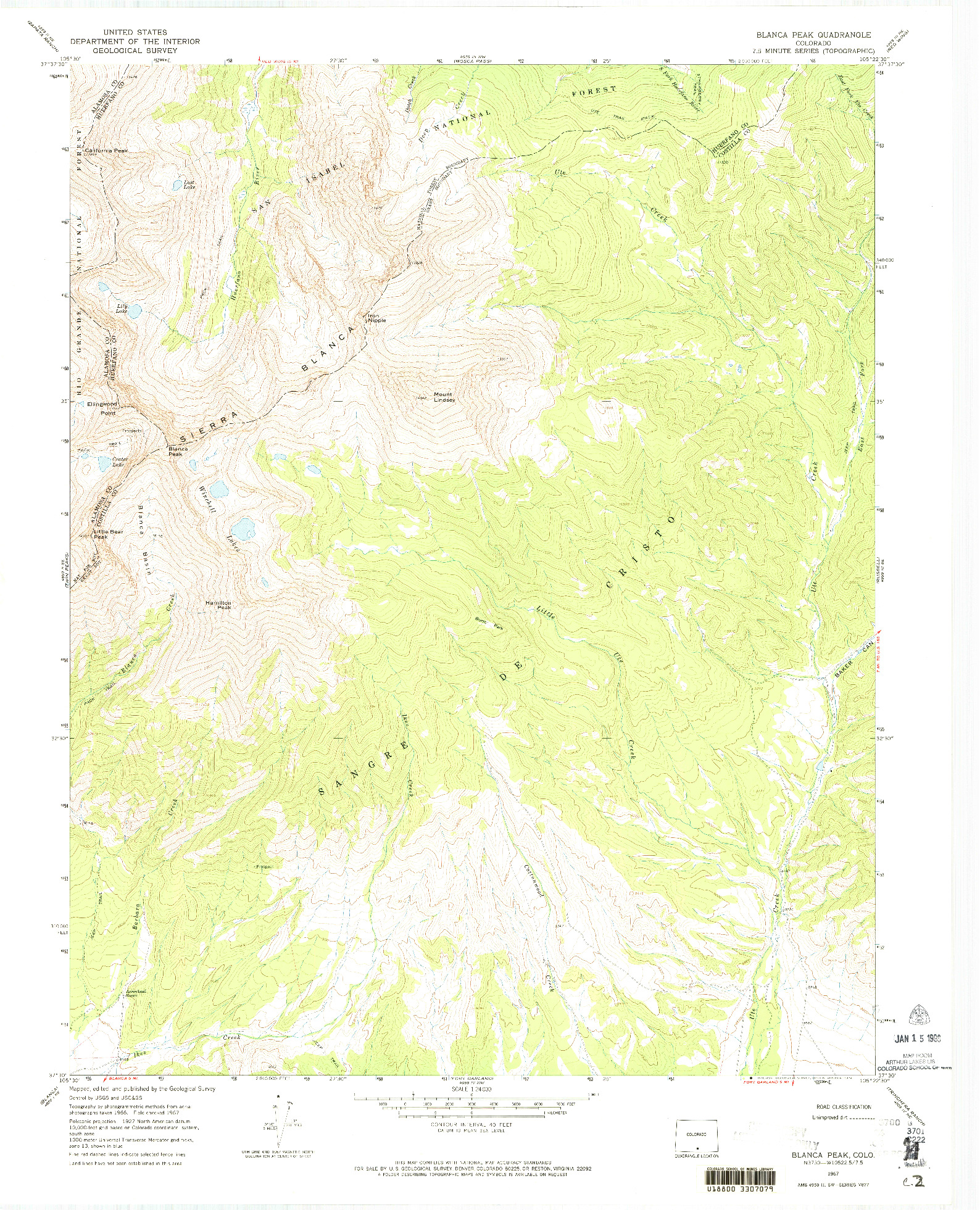 USGS 1:24000-SCALE QUADRANGLE FOR BLANCA PEAK, CO 1967
