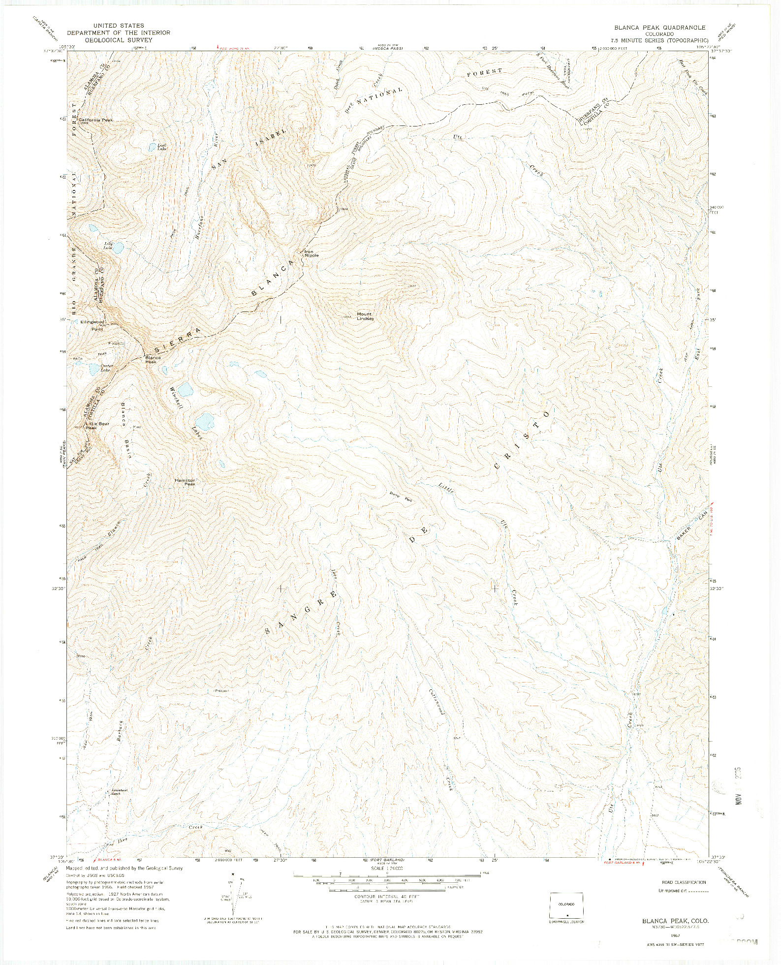 USGS 1:24000-SCALE QUADRANGLE FOR BLANCA PEAK, CO 1967