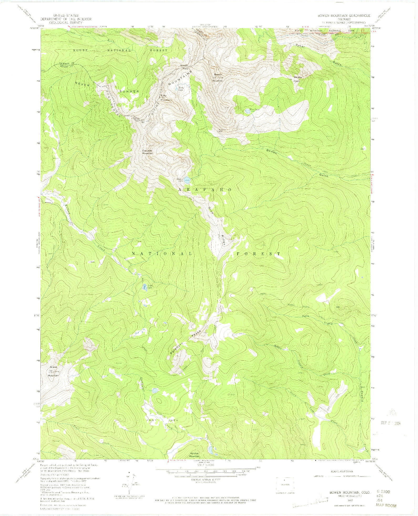 USGS 1:24000-SCALE QUADRANGLE FOR BOWEN MOUNTAIN, CO 1957