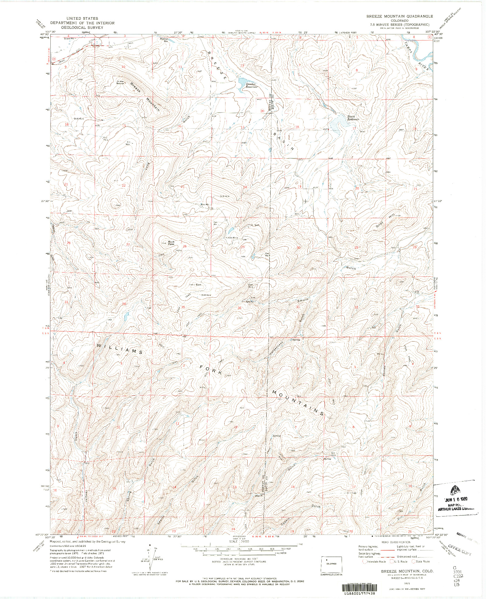 USGS 1:24000-SCALE QUADRANGLE FOR BREEZE MOUNTAIN, CO 1971