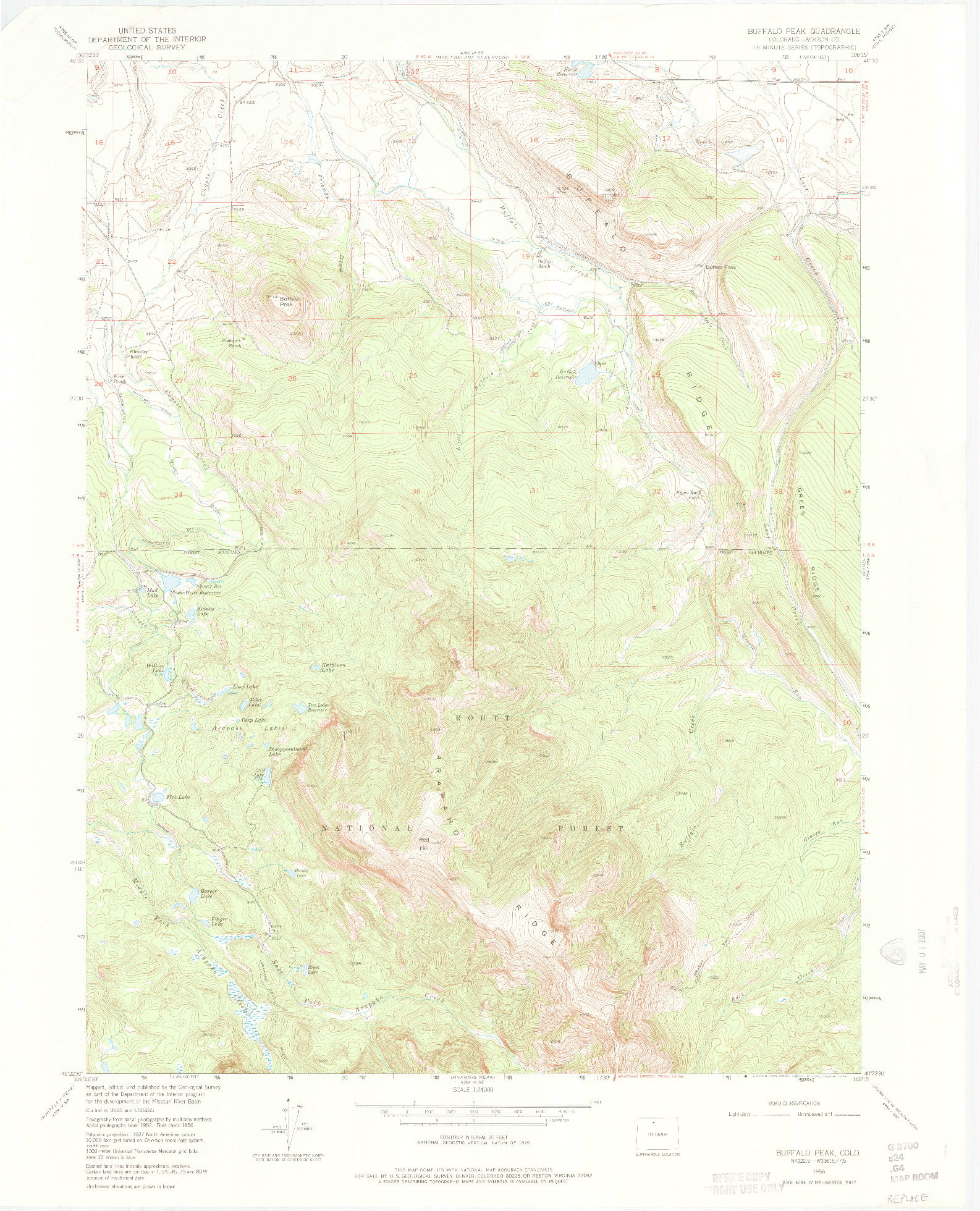 USGS 1:24000-SCALE QUADRANGLE FOR BUFFALO PEAK, CO 1956