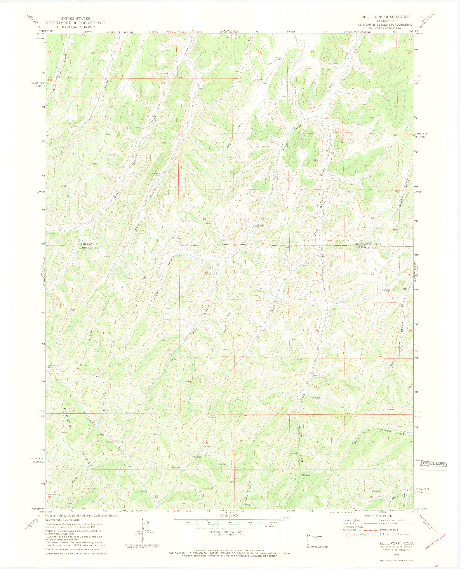 USGS 1:24000-SCALE QUADRANGLE FOR BULL FORK, CO 1971