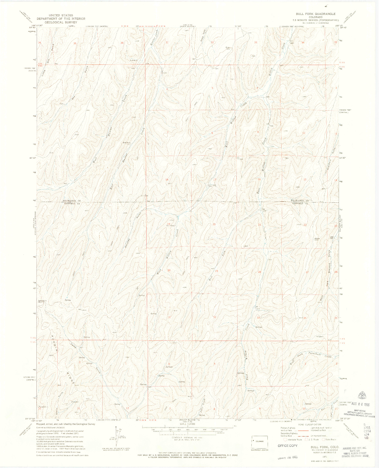 USGS 1:24000-SCALE QUADRANGLE FOR BULL FORK, CO 1971