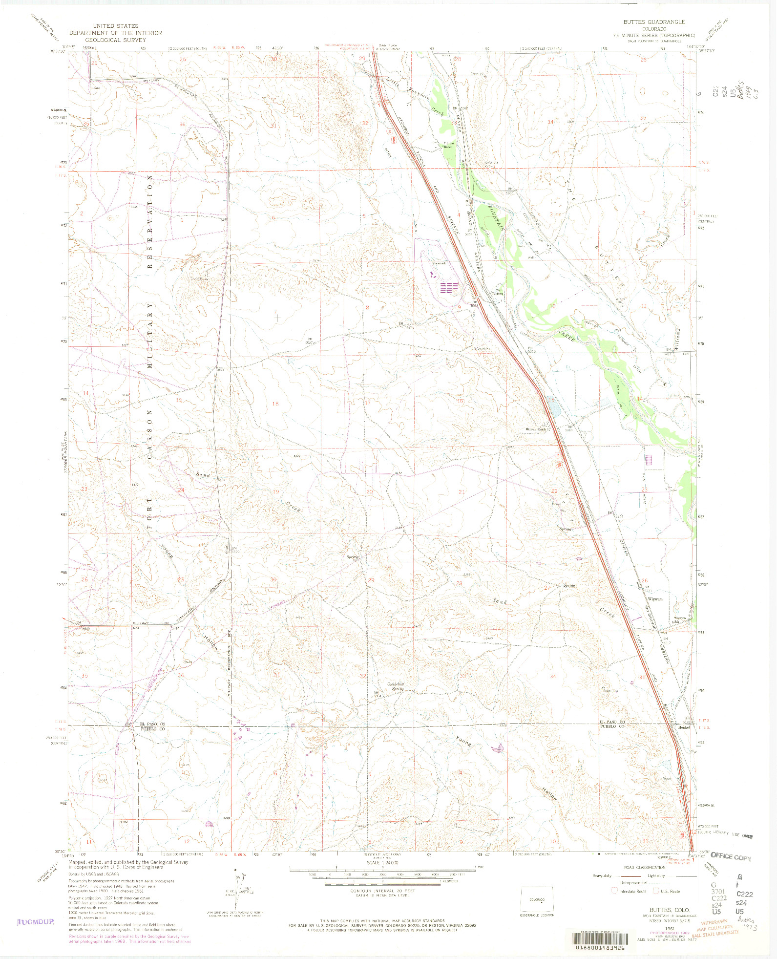 USGS 1:24000-SCALE QUADRANGLE FOR BUTTES, CO 1961