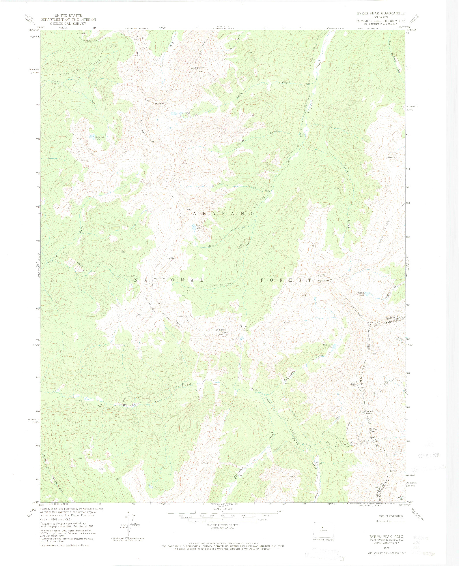 USGS 1:24000-SCALE QUADRANGLE FOR BYERS PEAK, CO 1957