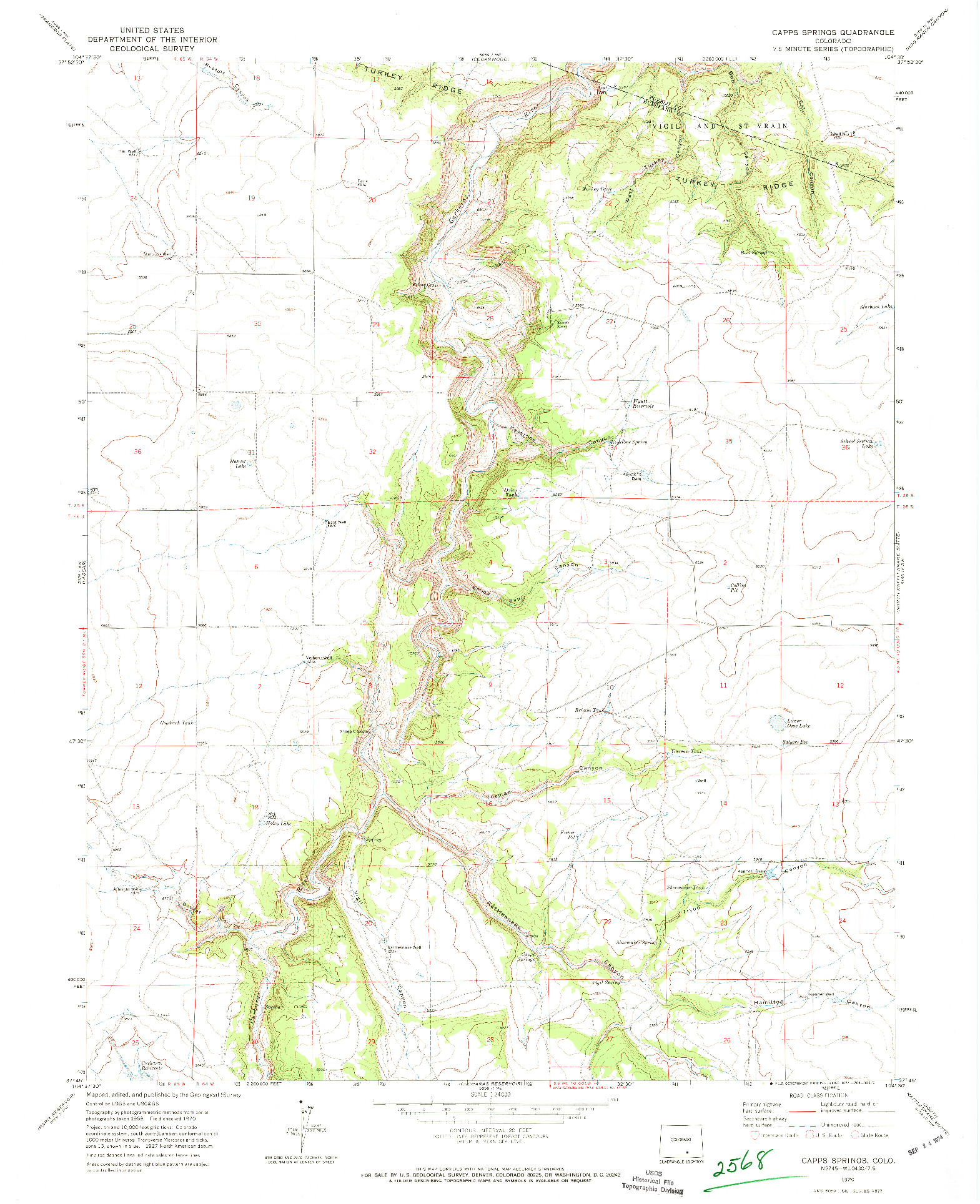 USGS 1:24000-SCALE QUADRANGLE FOR CAPPS SPRINGS, CO 1970