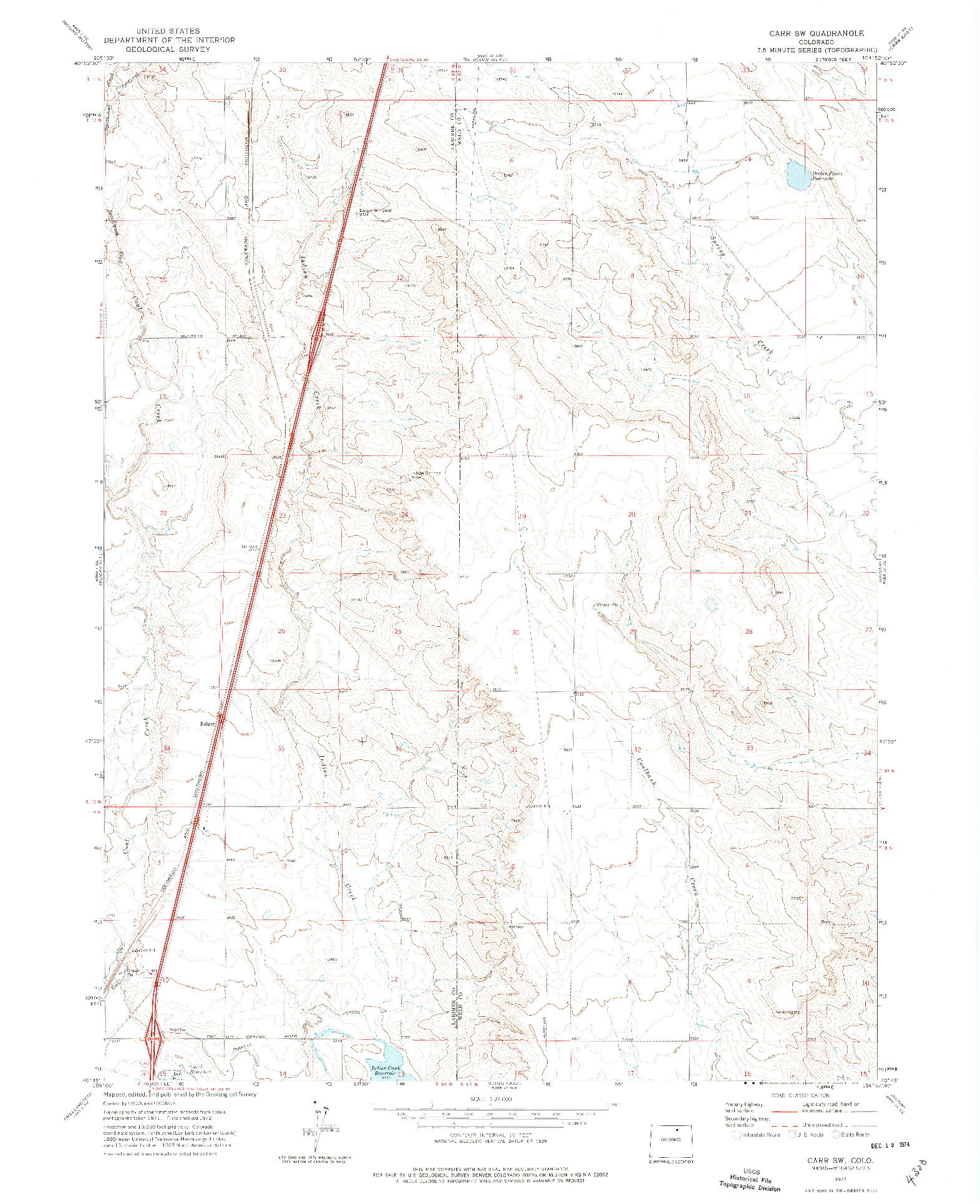 USGS 1:24000-SCALE QUADRANGLE FOR CARR SW, CO 1972