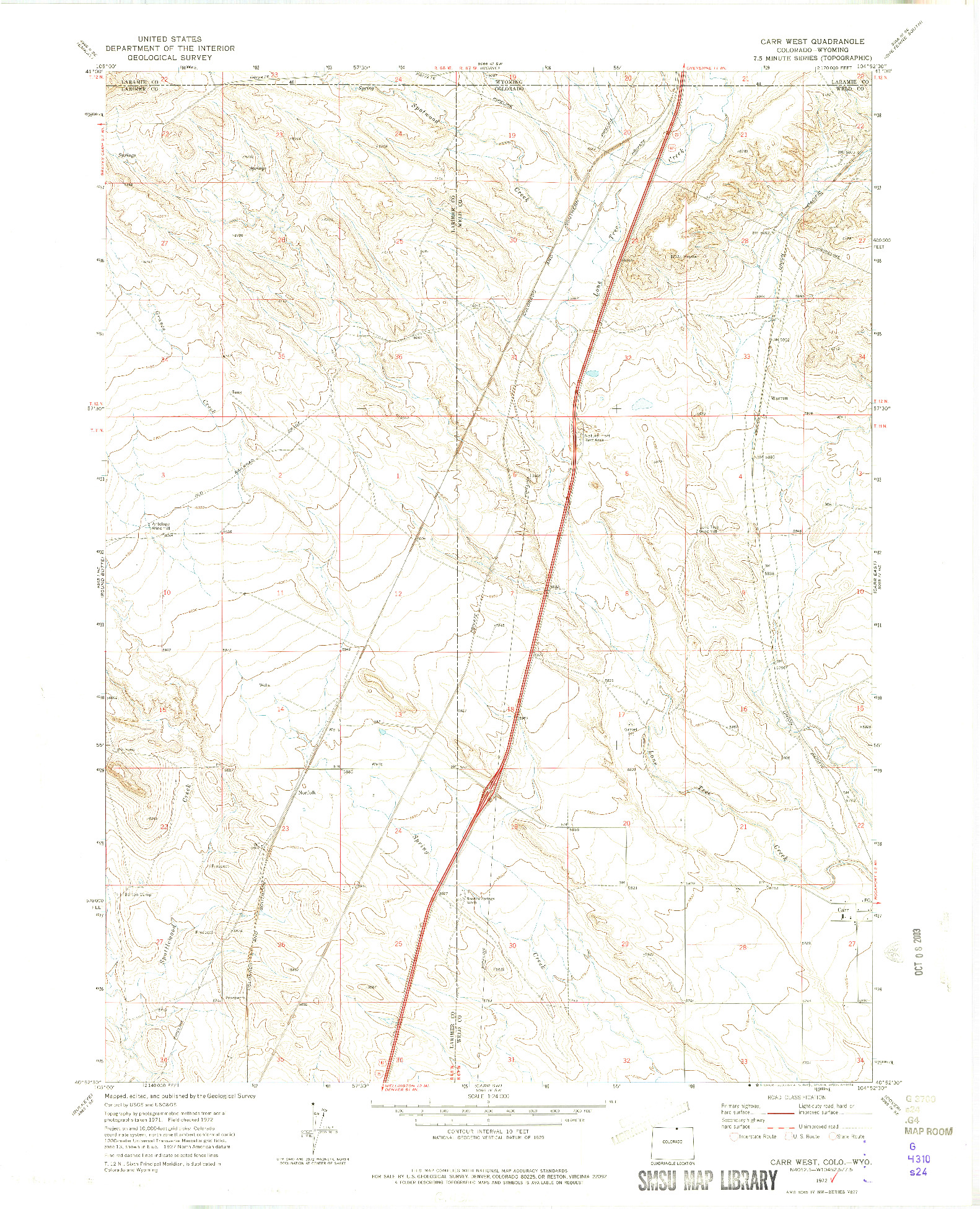USGS 1:24000-SCALE QUADRANGLE FOR CARR WEST, CO 1972