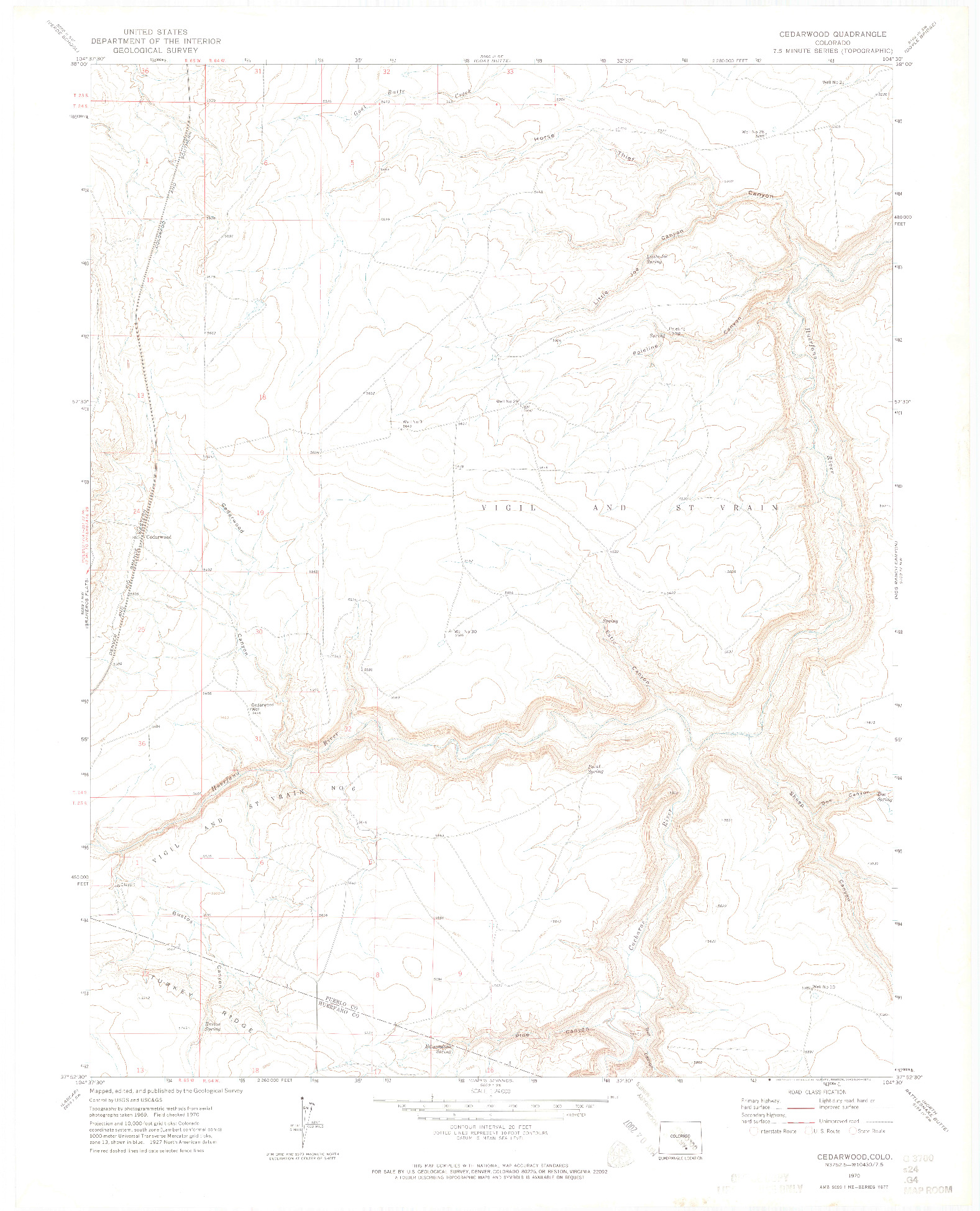 USGS 1:24000-SCALE QUADRANGLE FOR CEDARWOOD, CO 1970