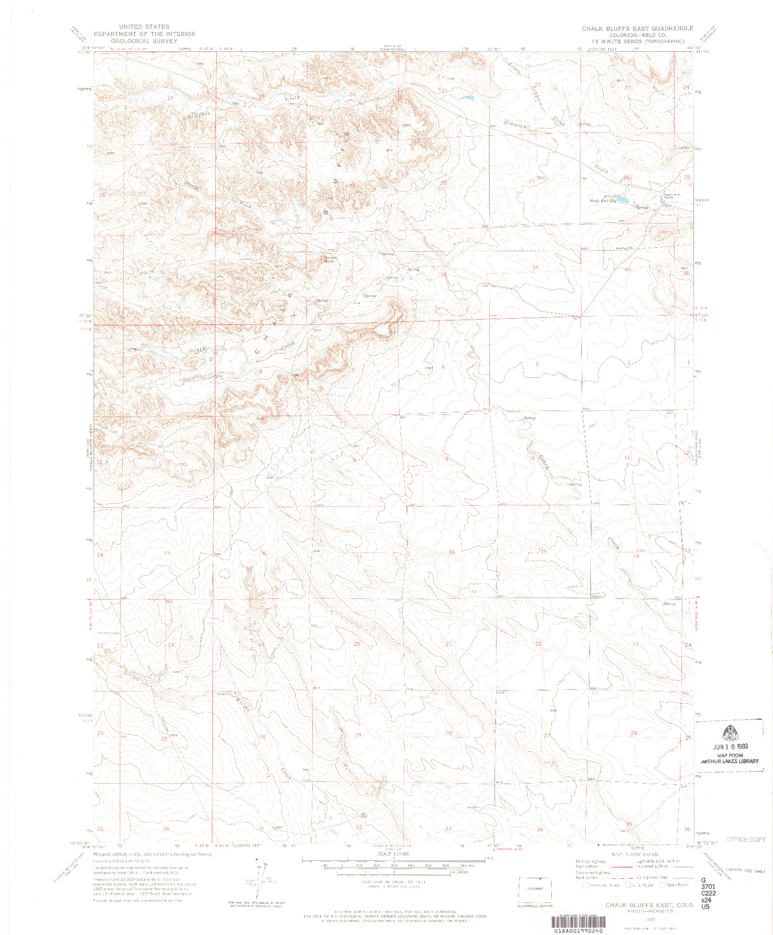 USGS 1:24000-SCALE QUADRANGLE FOR CHALK BLUFFS EAST, CO 1972