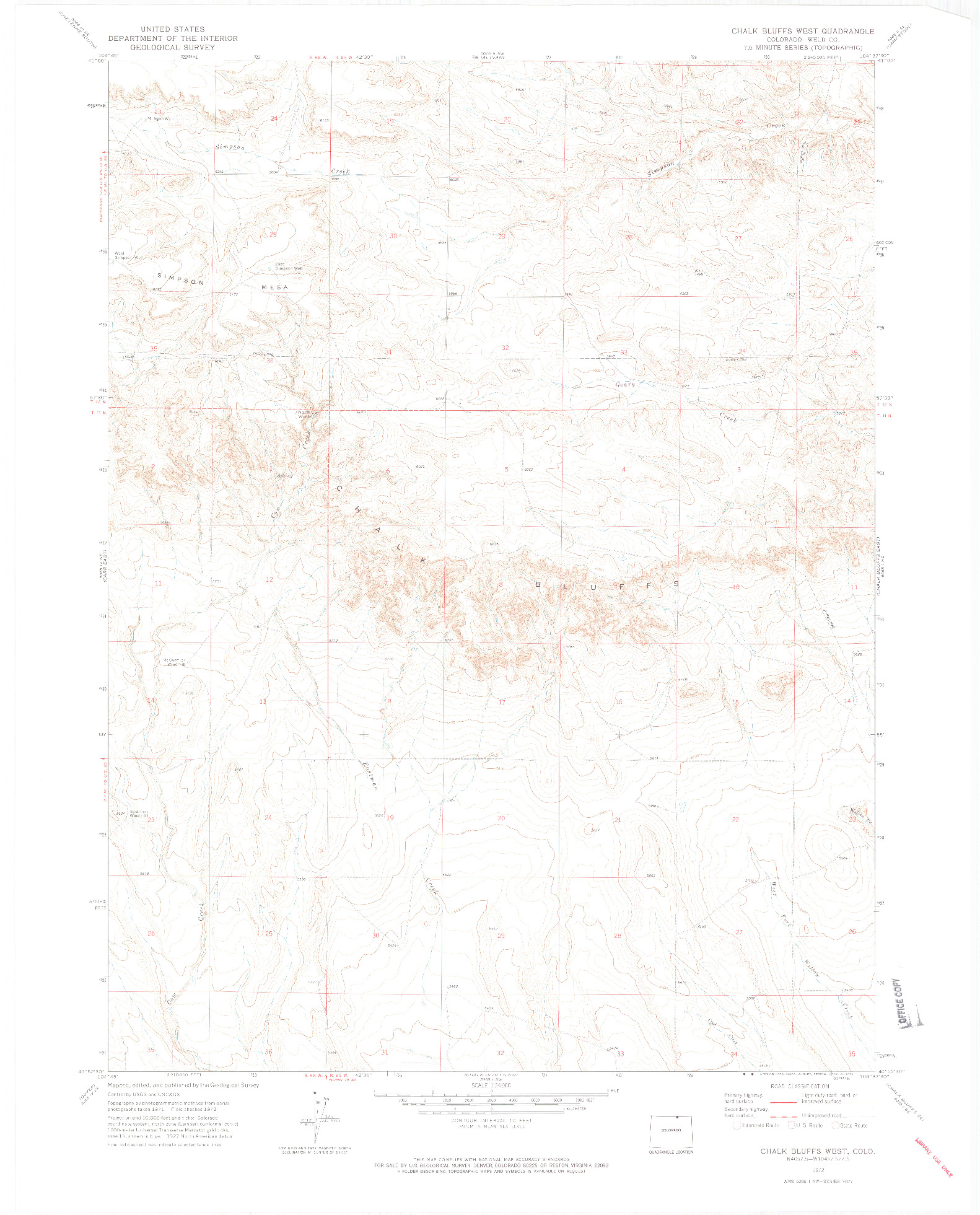 USGS 1:24000-SCALE QUADRANGLE FOR CHALK BLUFFS WEST, CO 1972