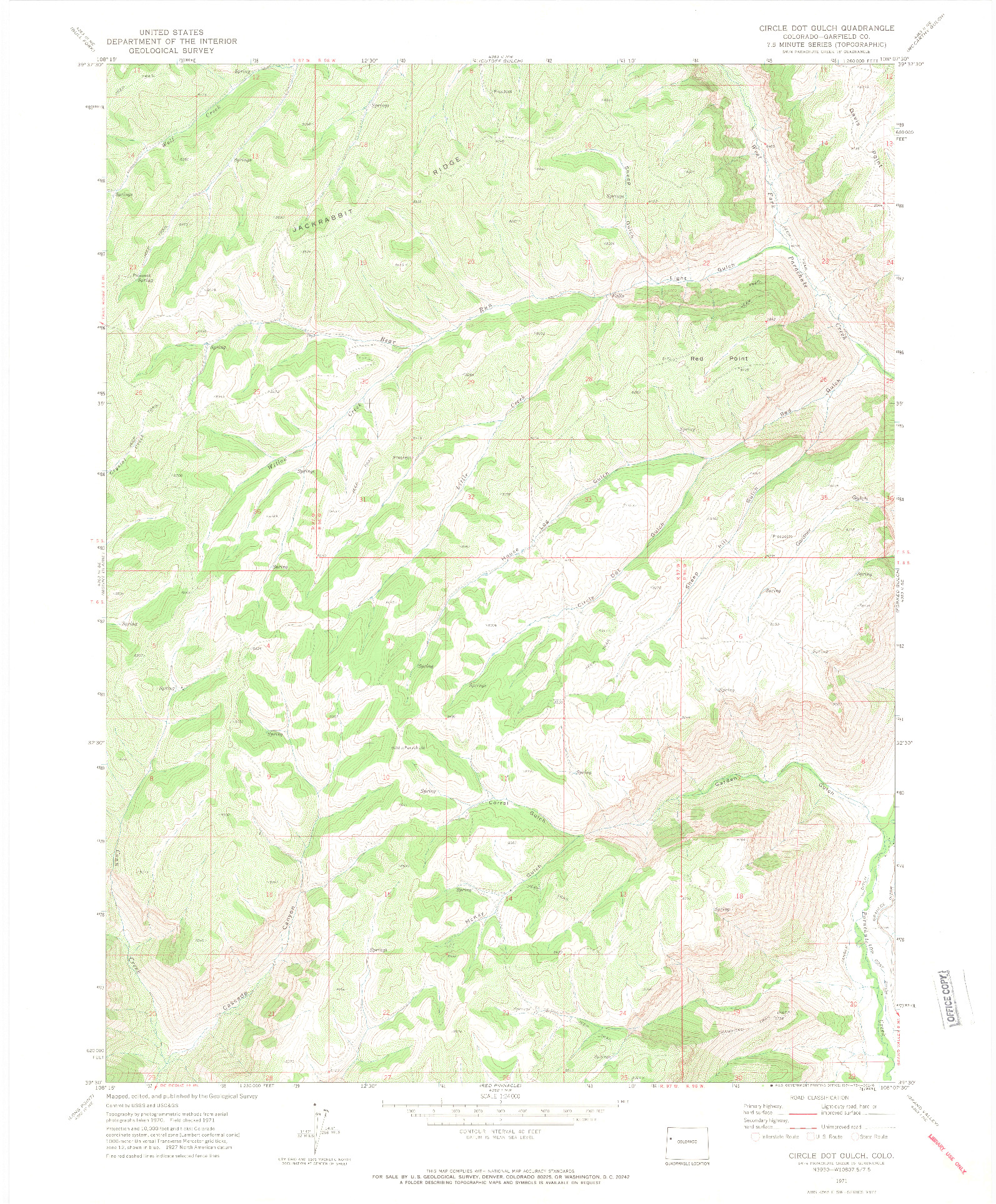 USGS 1:24000-SCALE QUADRANGLE FOR CIRCLE DOT GULCH, CO 1971