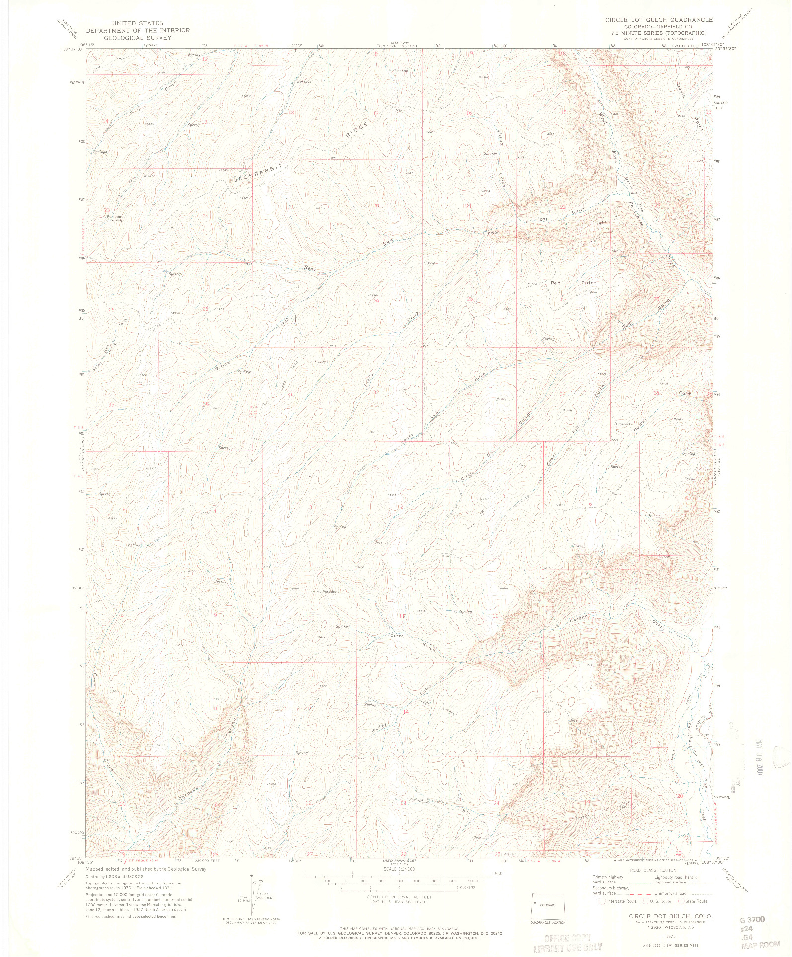 USGS 1:24000-SCALE QUADRANGLE FOR CIRCLE DOT GULCH, CO 1971