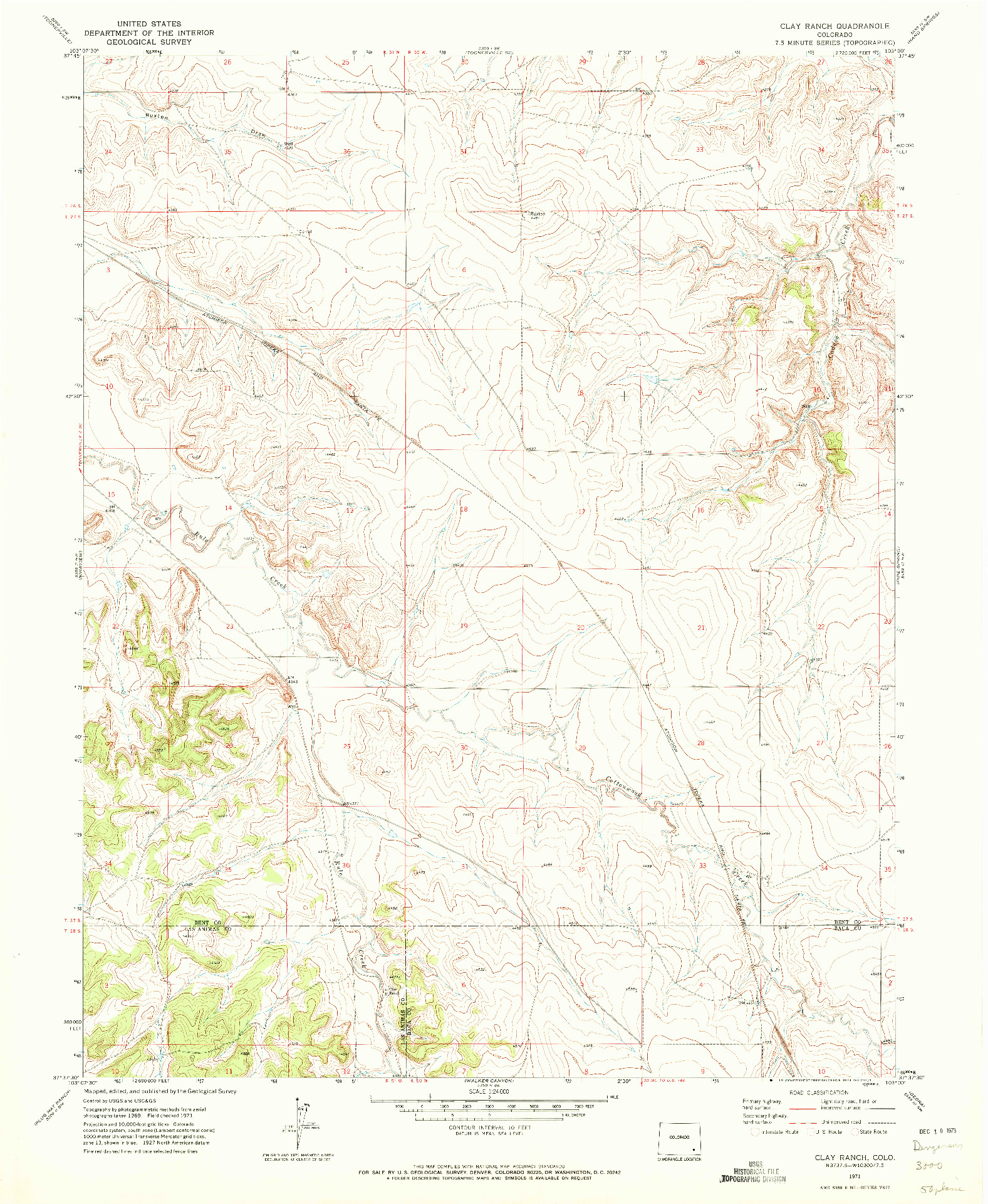 USGS 1:24000-SCALE QUADRANGLE FOR CLAY RANCH, CO 1971