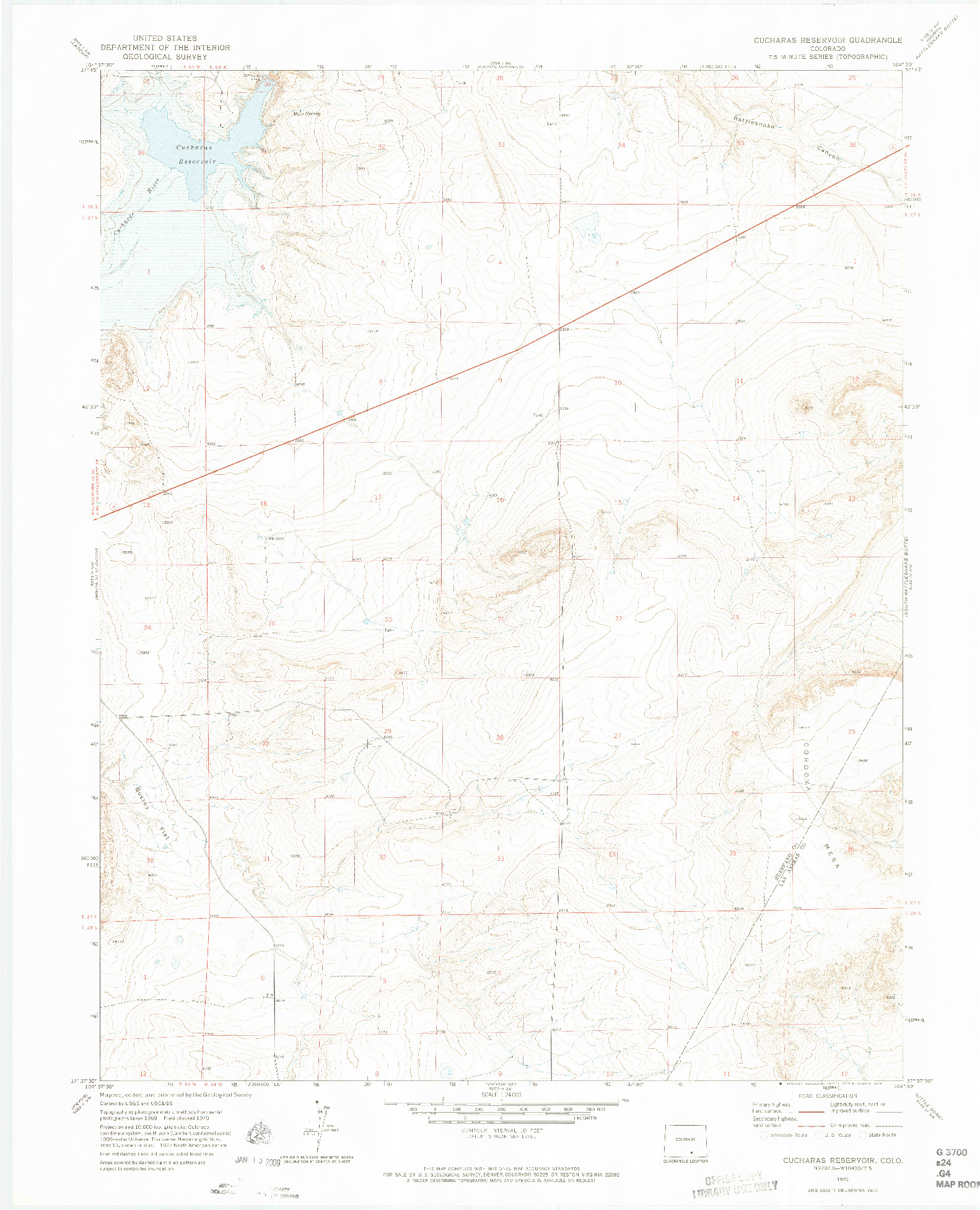 USGS 1:24000-SCALE QUADRANGLE FOR CUCHARAS RESERVOIR, CO 1970
