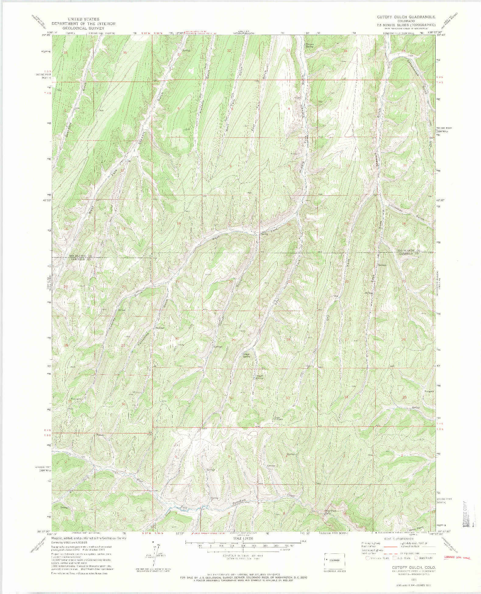USGS 1:24000-SCALE QUADRANGLE FOR CUTOFF GULCH, CO 1971
