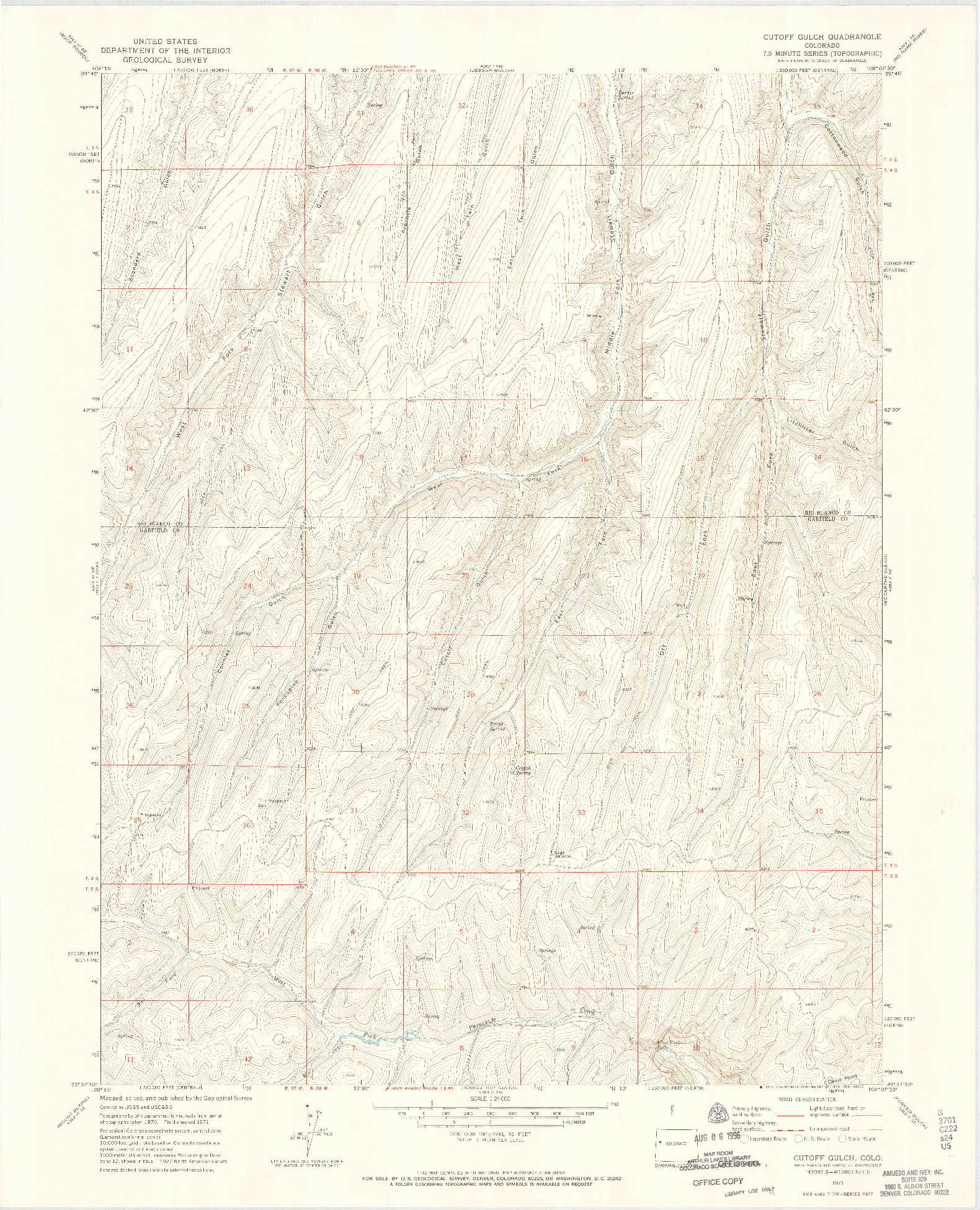 USGS 1:24000-SCALE QUADRANGLE FOR CUTOFF GULCH, CO 1971