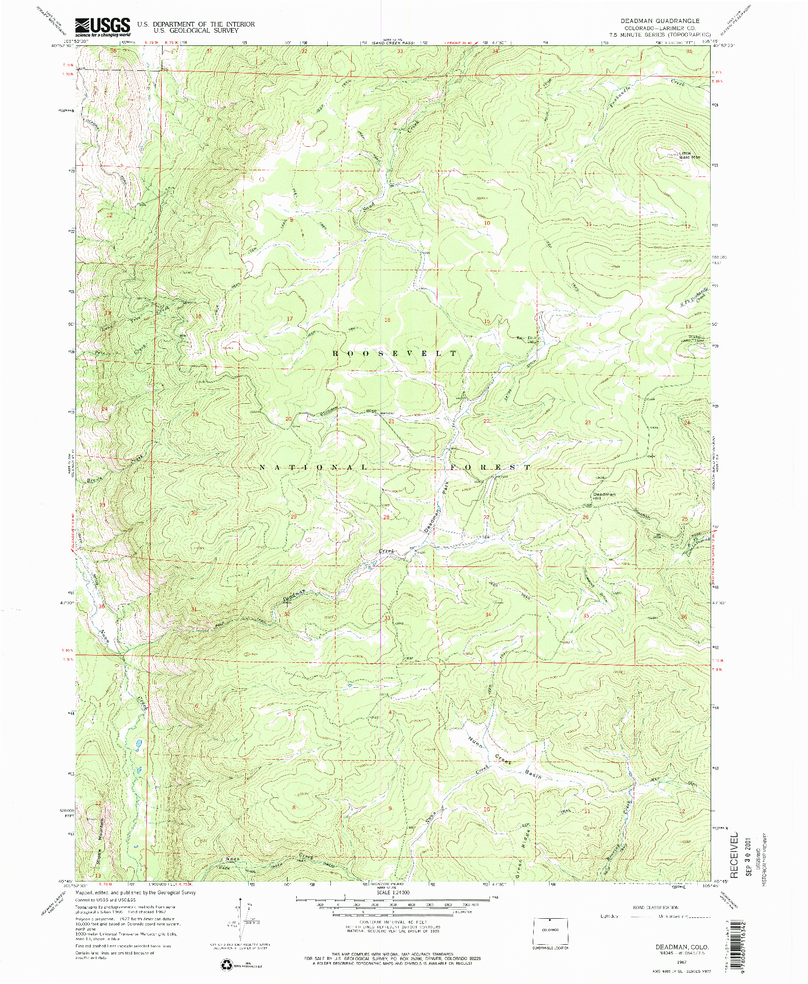 USGS 1:24000-SCALE QUADRANGLE FOR DEADMAN, CO 1967