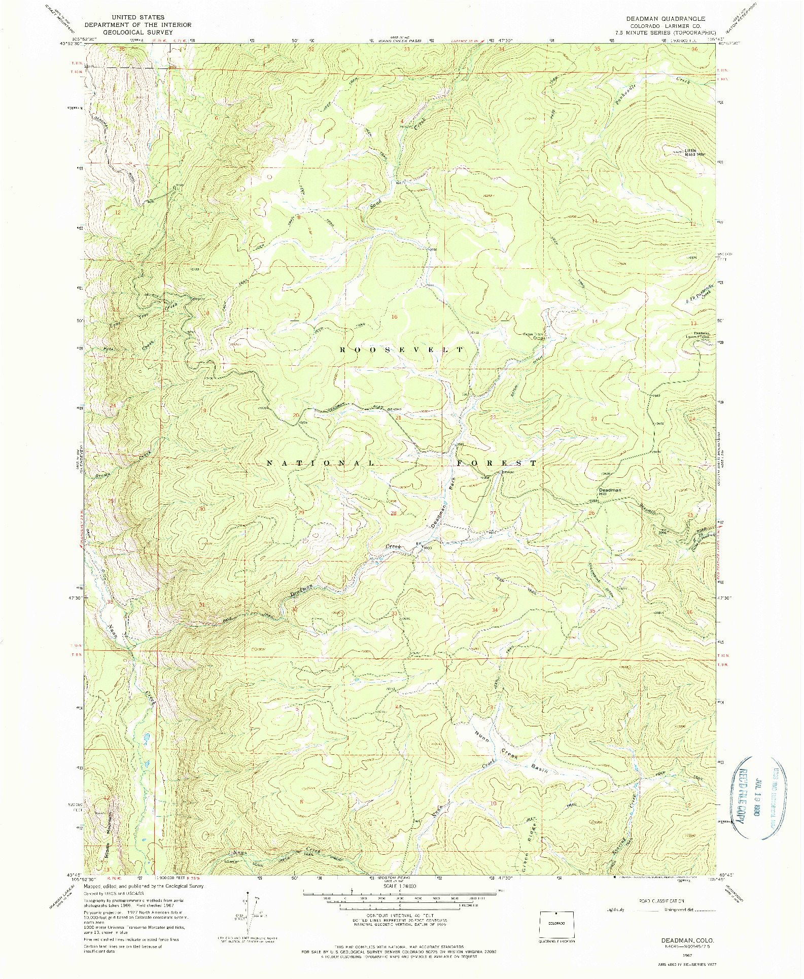 USGS 1:24000-SCALE QUADRANGLE FOR DEADMAN, CO 1967