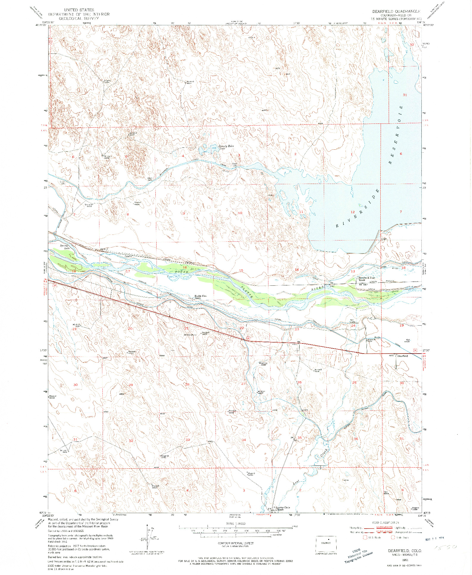 USGS 1:24000-SCALE QUADRANGLE FOR DEARFIELD, CO 1951