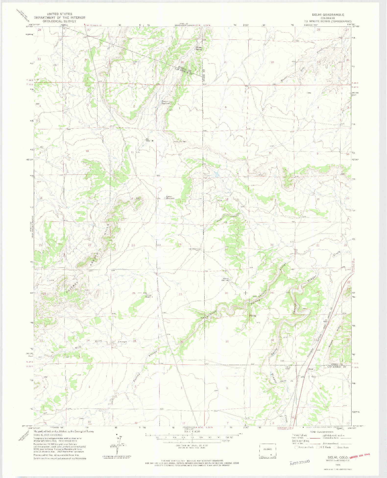USGS 1:24000-SCALE QUADRANGLE FOR DELHI, CO 1970