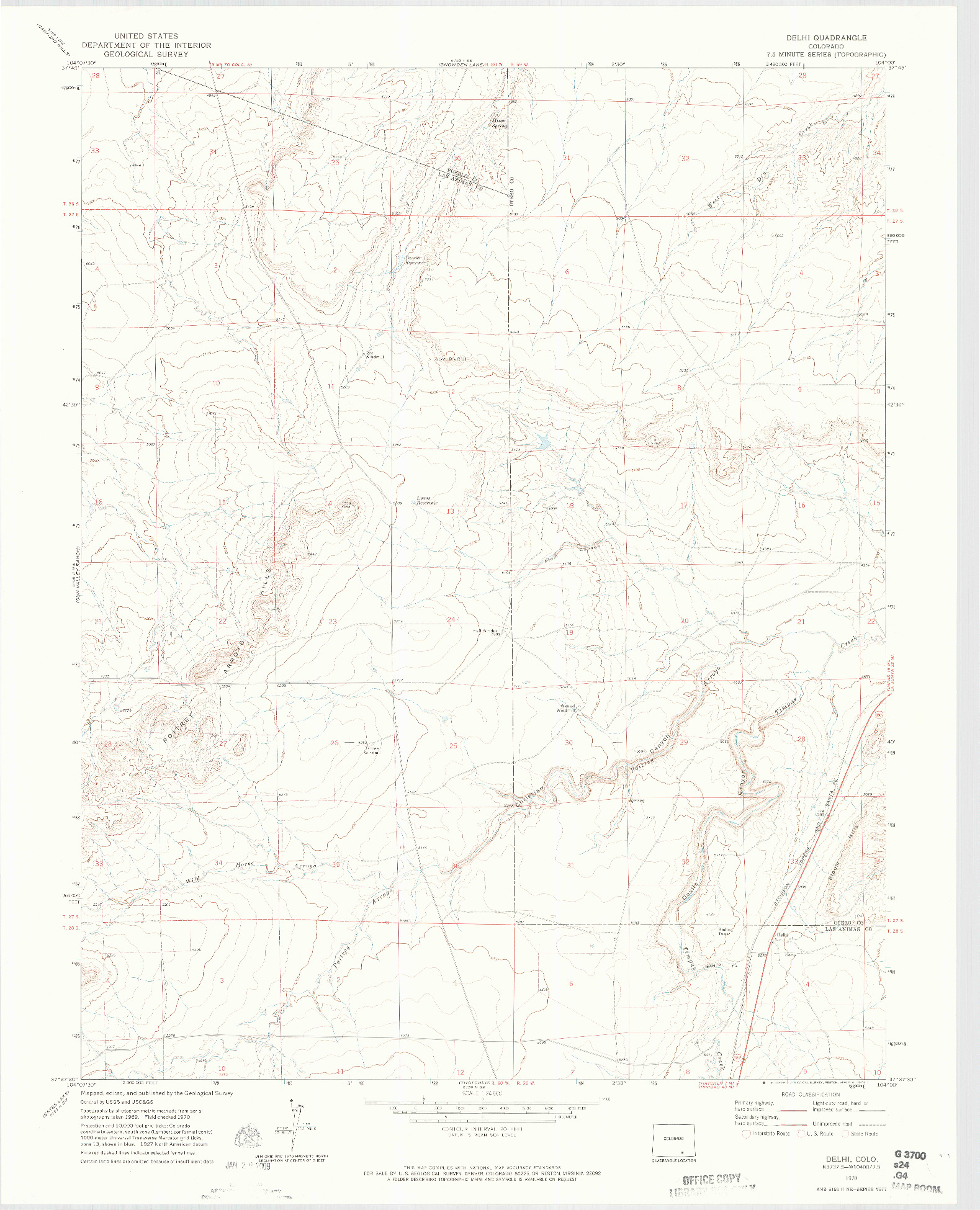 USGS 1:24000-SCALE QUADRANGLE FOR DELHI, CO 1970