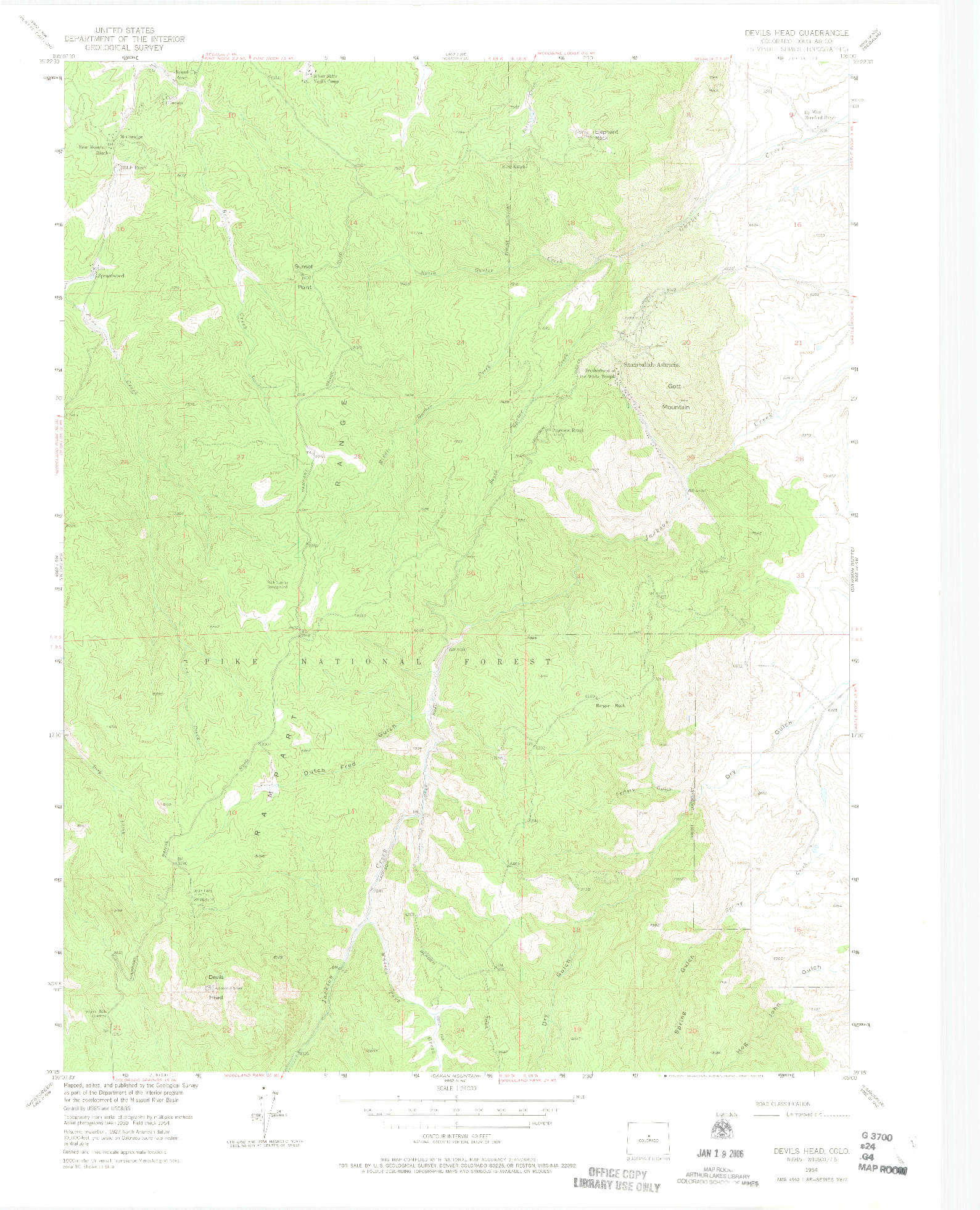 USGS 1:24000-SCALE QUADRANGLE FOR DEVILS HEAD, CO 1954