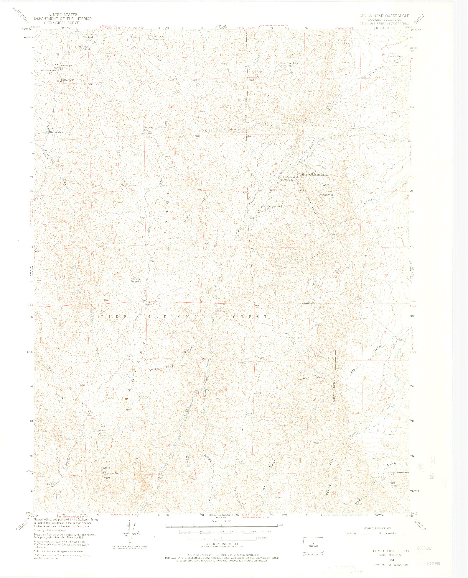 USGS 1:24000-SCALE QUADRANGLE FOR DEVILS HEAD, CO 1954