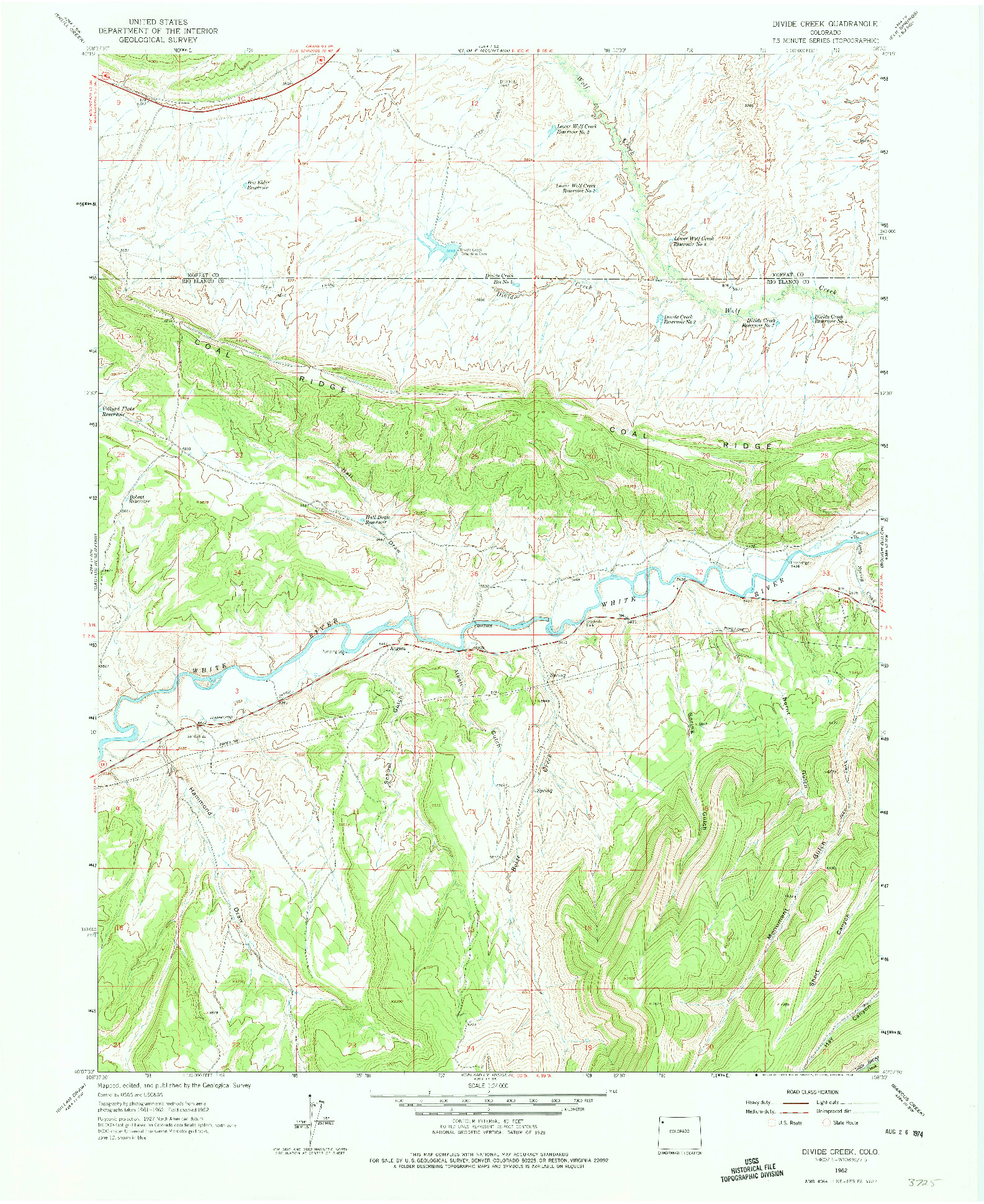 USGS 1:24000-SCALE QUADRANGLE FOR DIVIDE CREEK, CO 1962