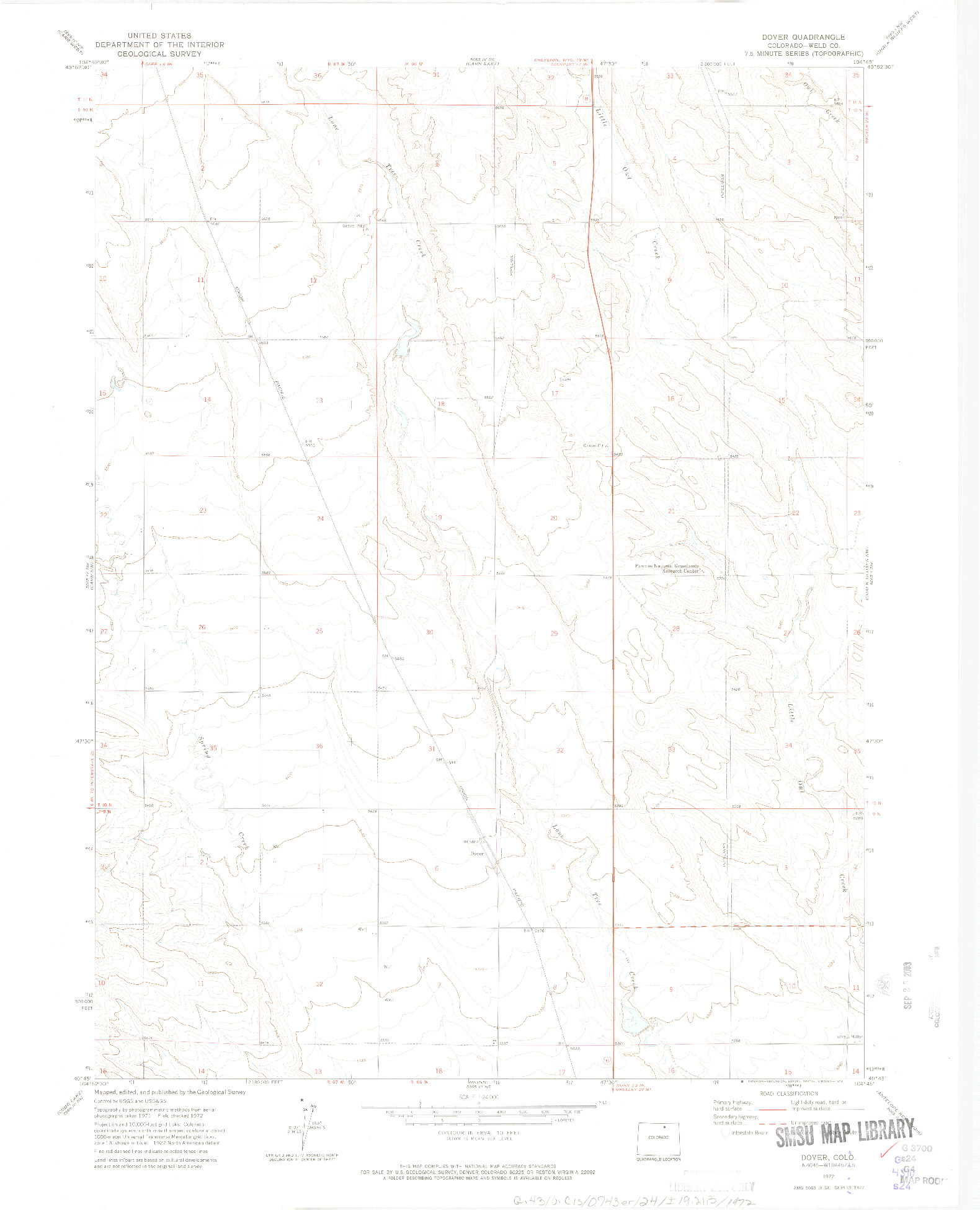 USGS 1:24000-SCALE QUADRANGLE FOR DOVER, CO 1972