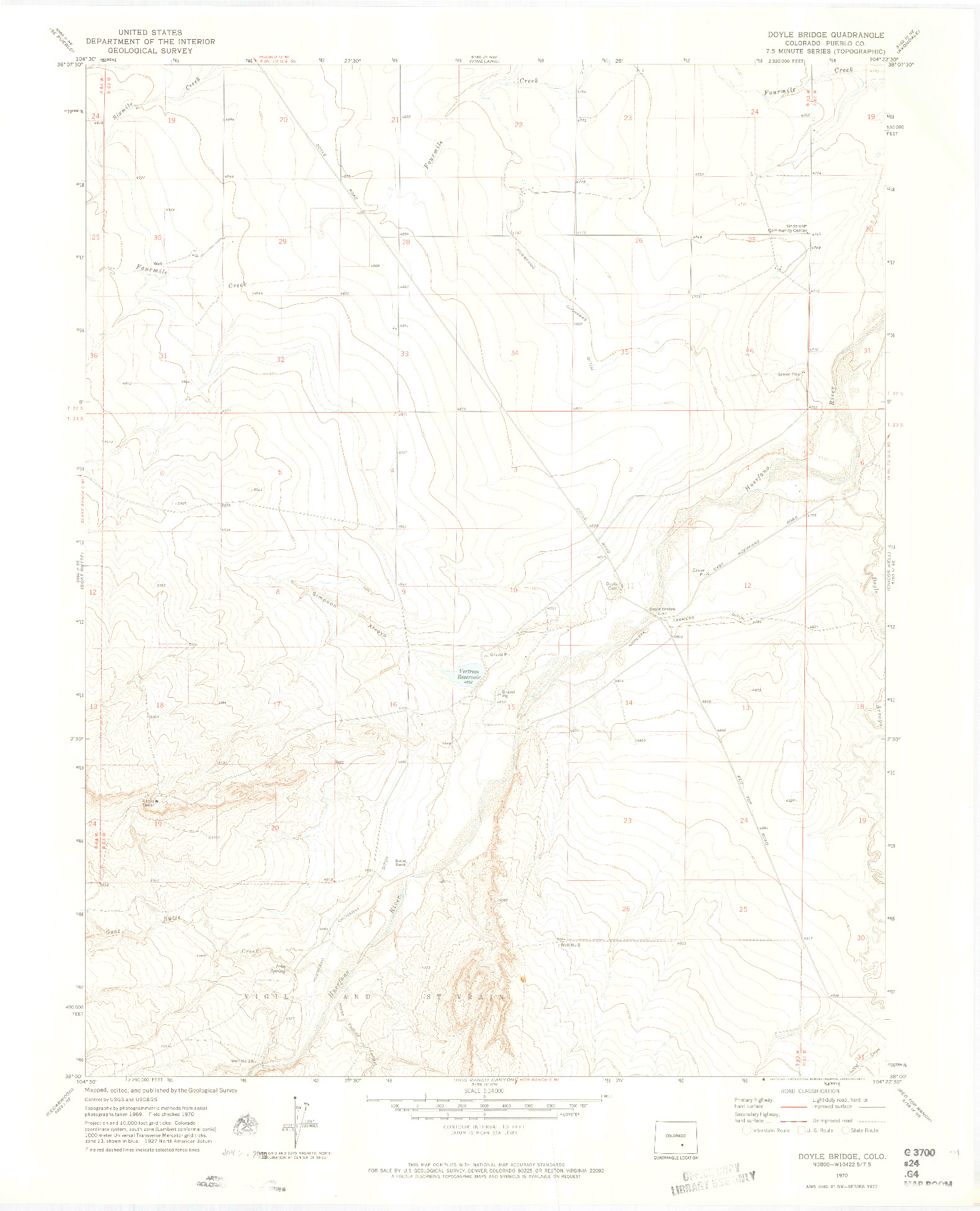 USGS 1:24000-SCALE QUADRANGLE FOR DOYLE BRIDGE, CO 1970